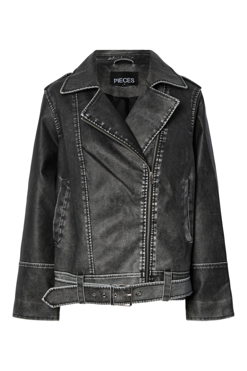 Bikerjakke i sort fra Pieces - Black Friday Tilbud!