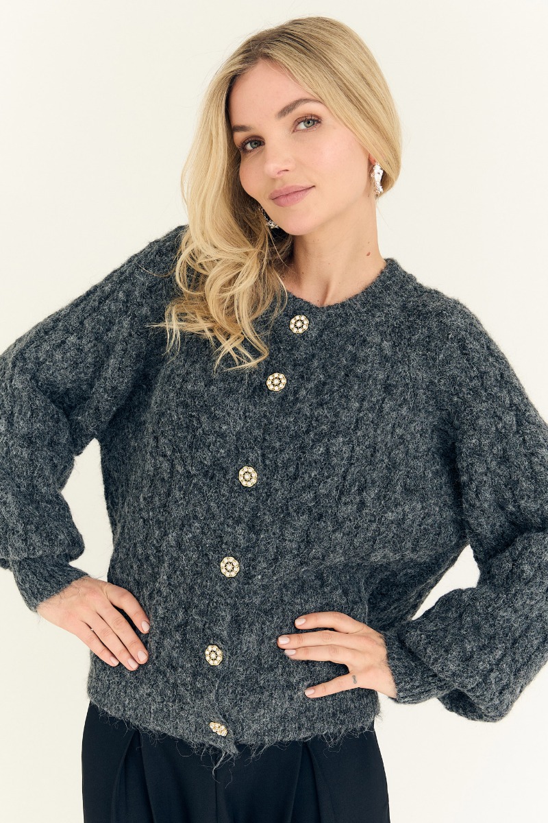 A View   Cardigan   Kabba Knit Cardigan   Dark Grey Black Friday A-view Tilbud