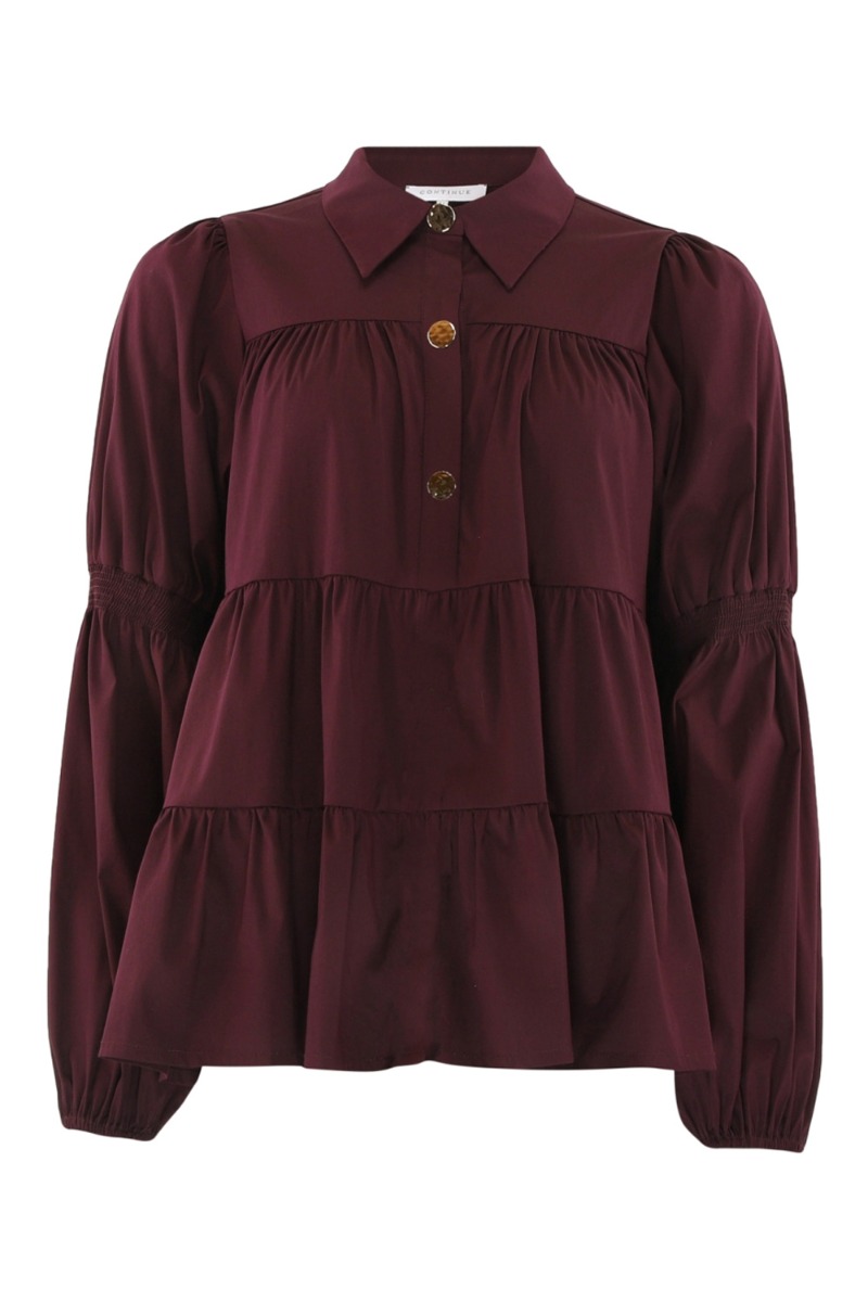 Bluse Sanna med Guldknapper i Bordeaux - Black Friday Tilbud!