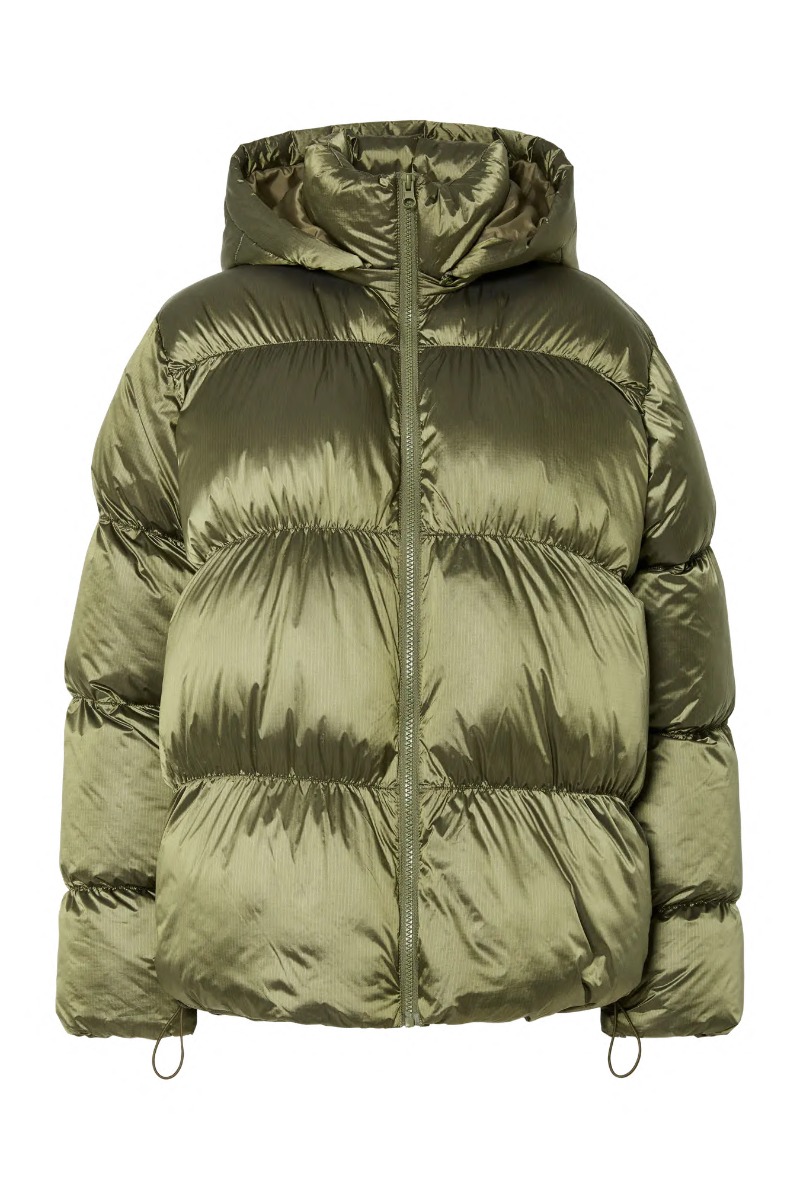 Milla Shiny Puffer Jakke med Hætte - Militærgrøn Tilbud!