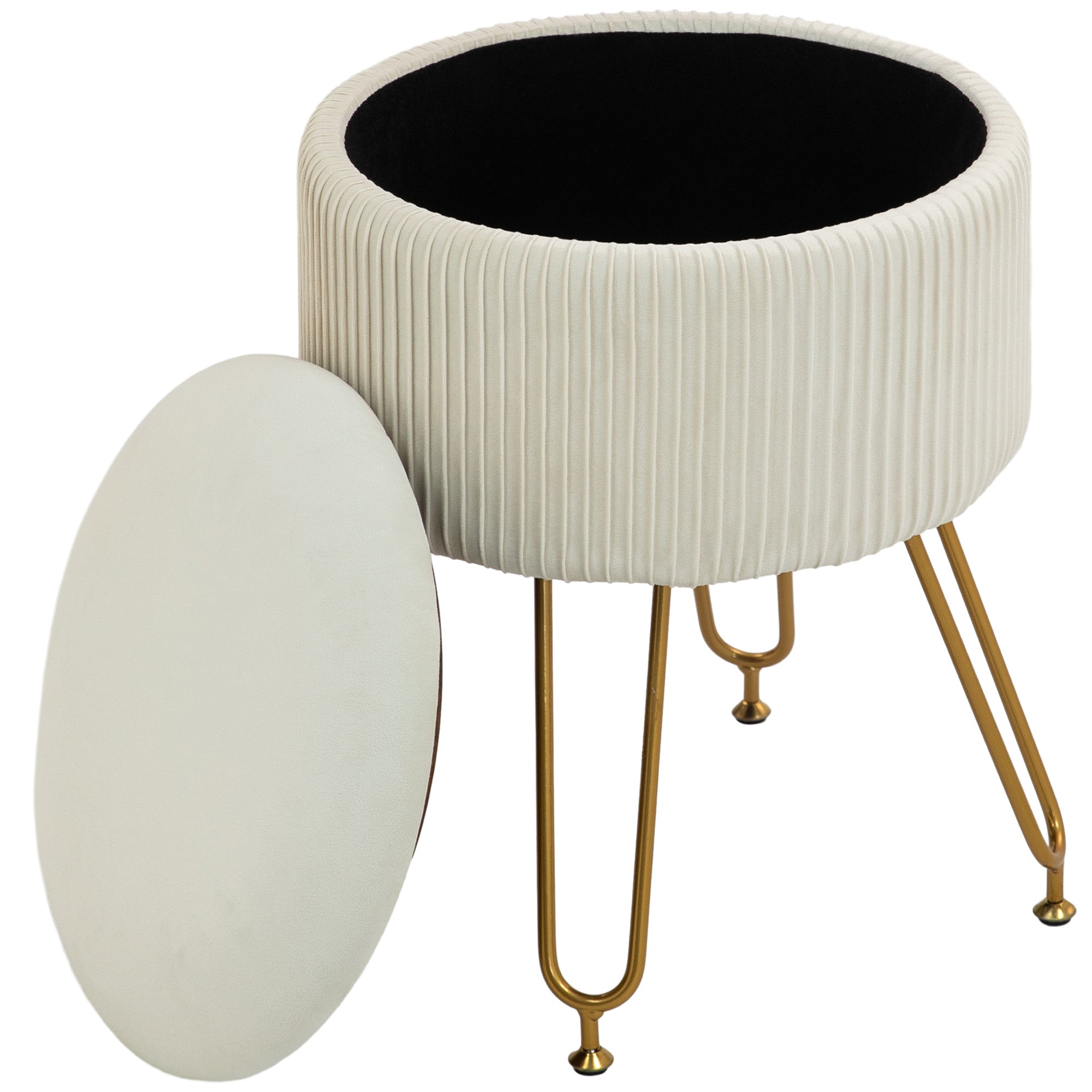 2-i-1 Opbevaringsskammel med Metalben – Cremehvid Tilbud