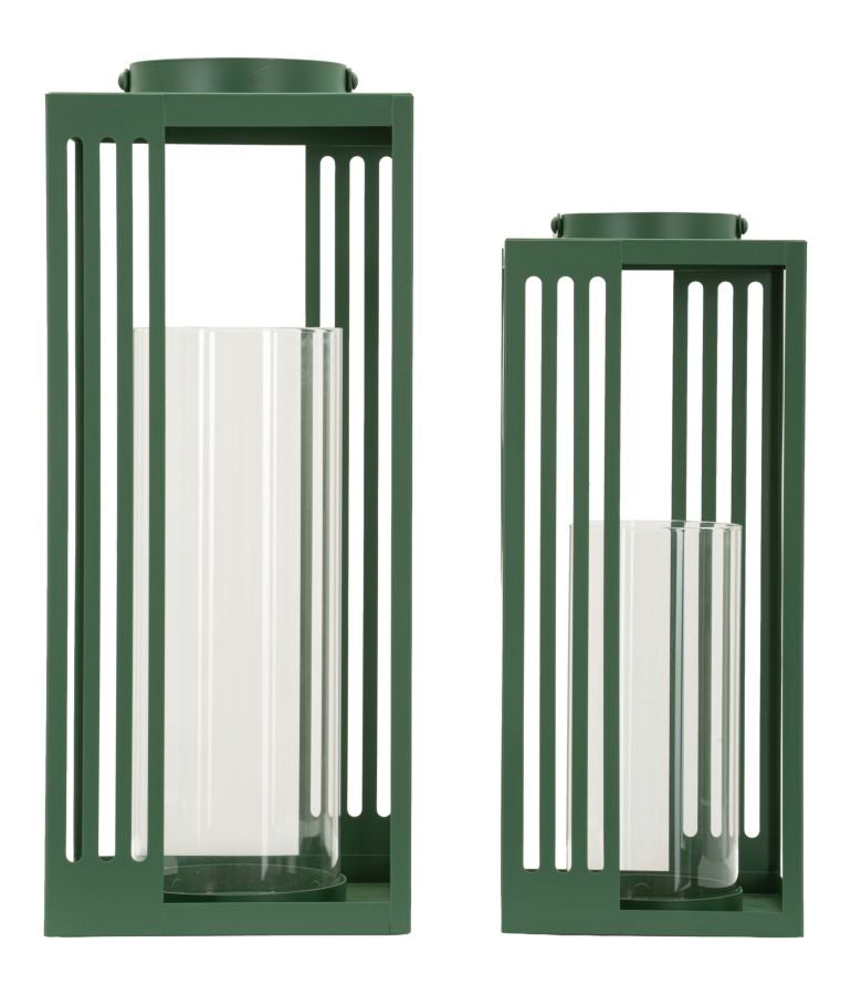 Linee Lantern     Sæt Med 2 Lanterner I Grøn (18,3 X 18,3 X 43,5 Cm   15 X 15 X 36,5 Cm) Black Friday Mauro Ferretti Tilbud