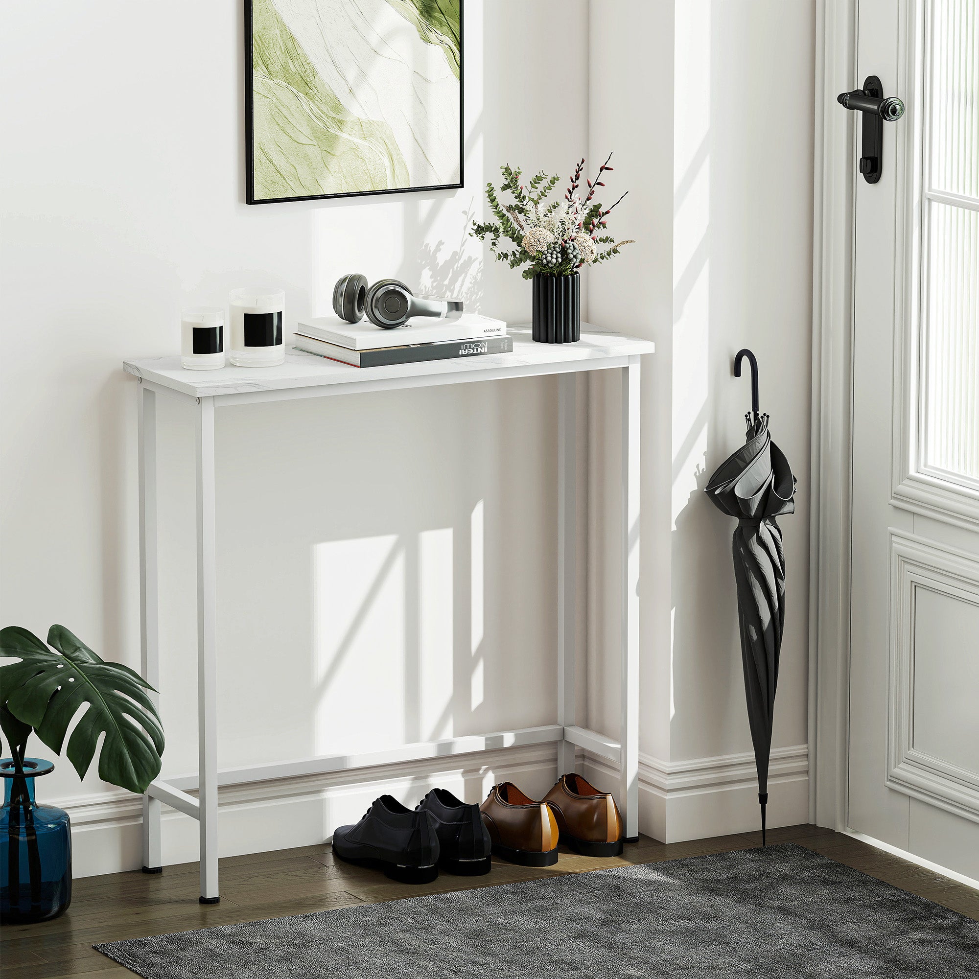 Konsolbord Entrebord Med Justerbare Fodpuder, Anti Tip 75 X 24 X 76 Cm Til Små Rum Hvid Black Friday Aosom Tilbud