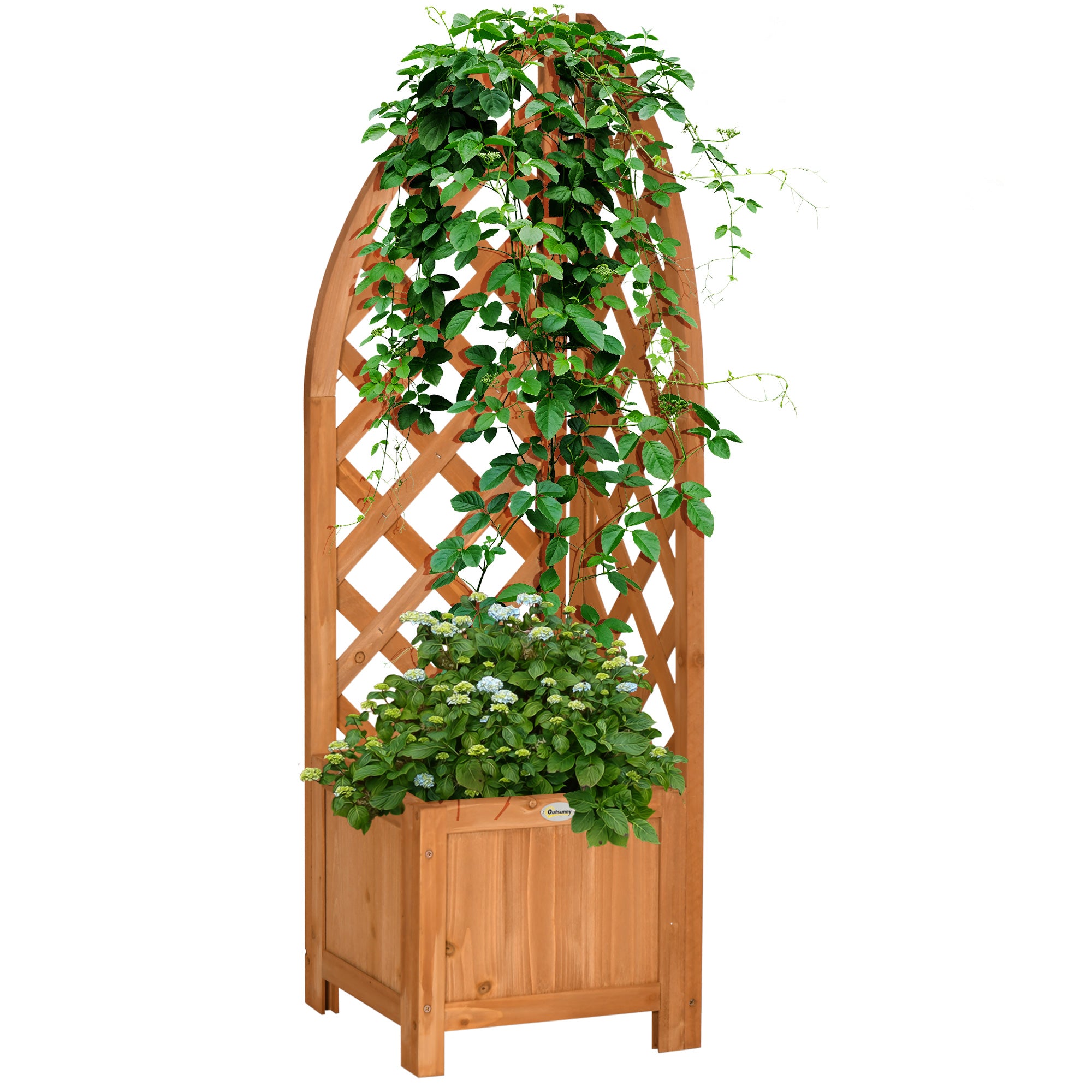 Plantekasse Med Hjørneespalier, Drænåbning, Vejrbestandig, Naturtræ, Brun, 32 X 32 X 108 Cm Black Friday Aosom Tilbud