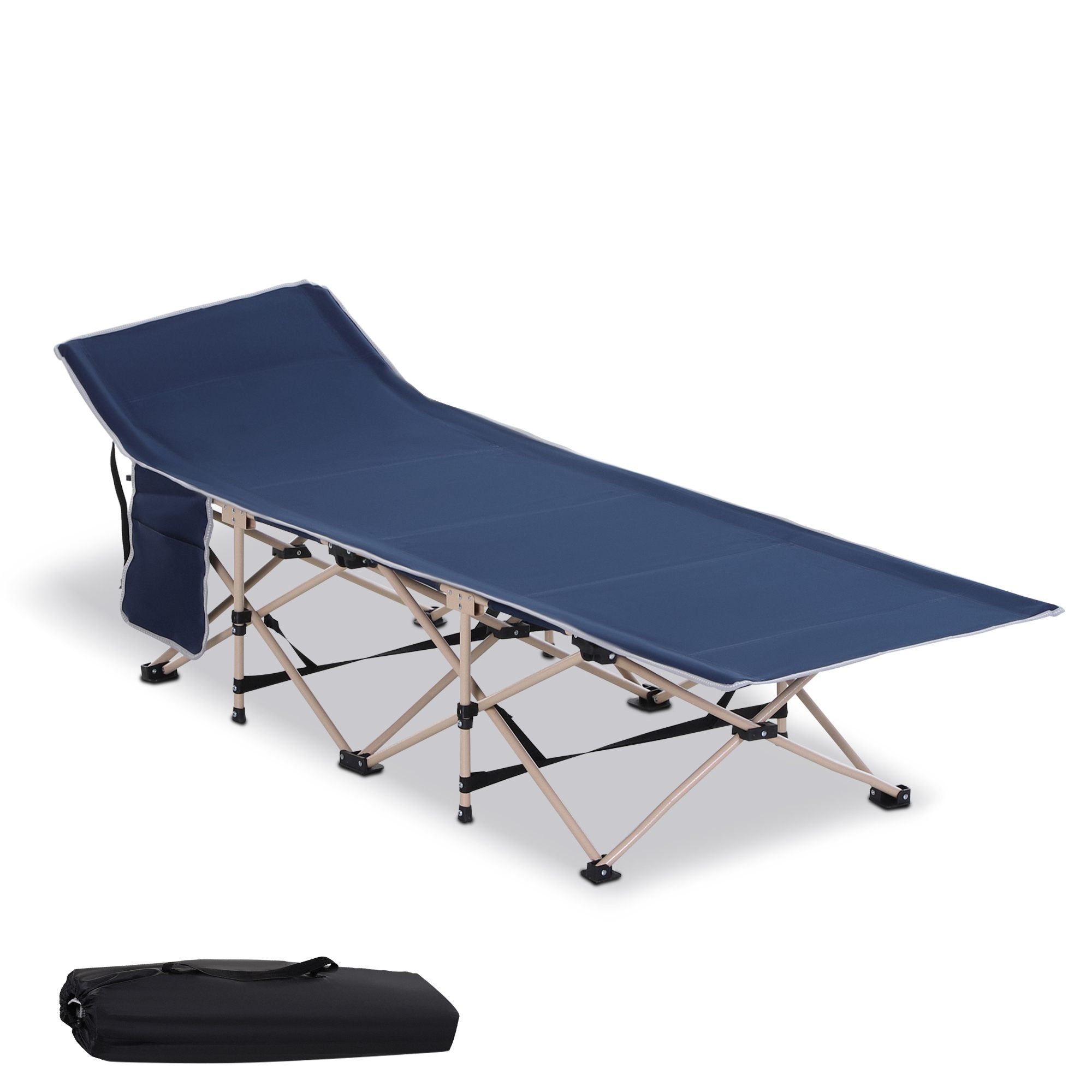 Feltseng, Campingseng, Foldbar, Vejrbestandig, Inklusive Bæretaske, 190 X 68 X 52 Cm, Blå Black Friday Aosom Tilbud