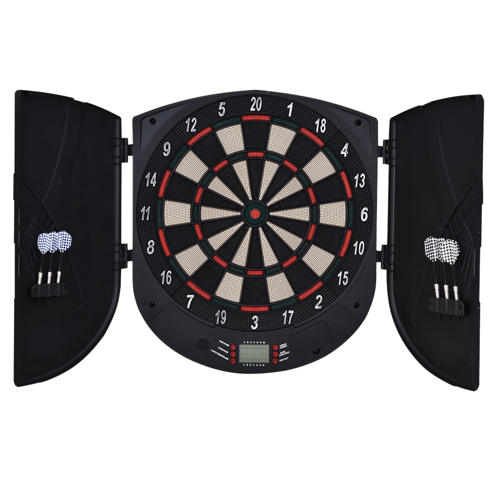 Elektronisk Dartskive Med Stemmemeddelelser (engelsk Stemme), Led Displays, 6 Dart, 26 Spil, 185 Variationer, Dartmaskine Med Dør, Dartskivesæt Til Op Til 8 Spillere Black Friday Aosom Tilbud