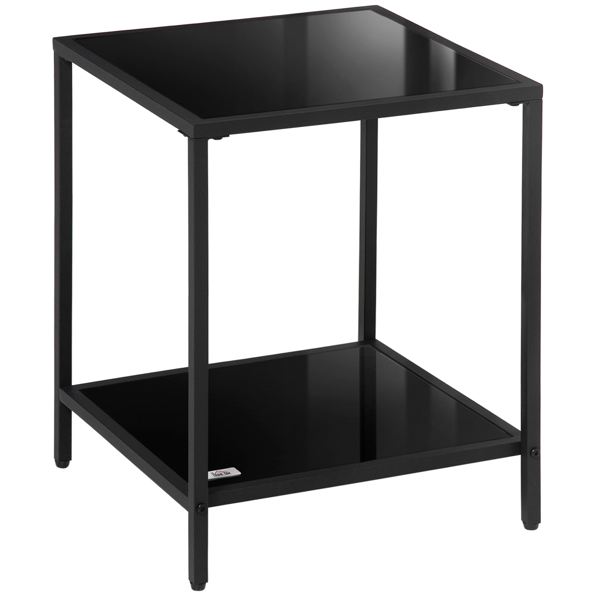 Sidebord Med Hærdet Glasplade, 2 Niveauer, Klassisk Design Med Metalstel, Sort Black Friday Aosom Tilbud