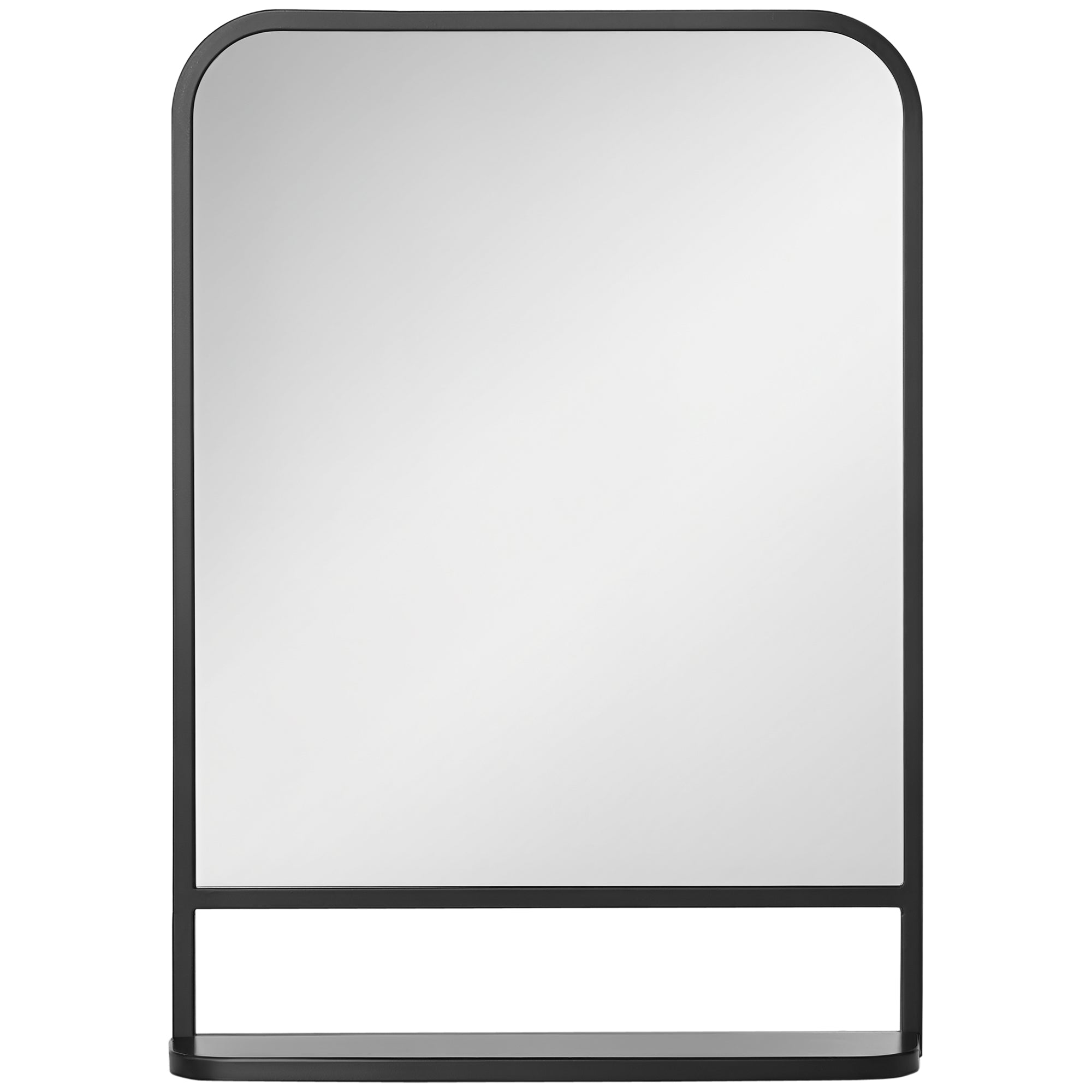 Vægspejl Med Metalramme, Afrundede Kanter, 1 Hylde 70 Cm X 10,2 Cm X 50 Cm Sort + Sølv Black Friday Aosom Tilbud