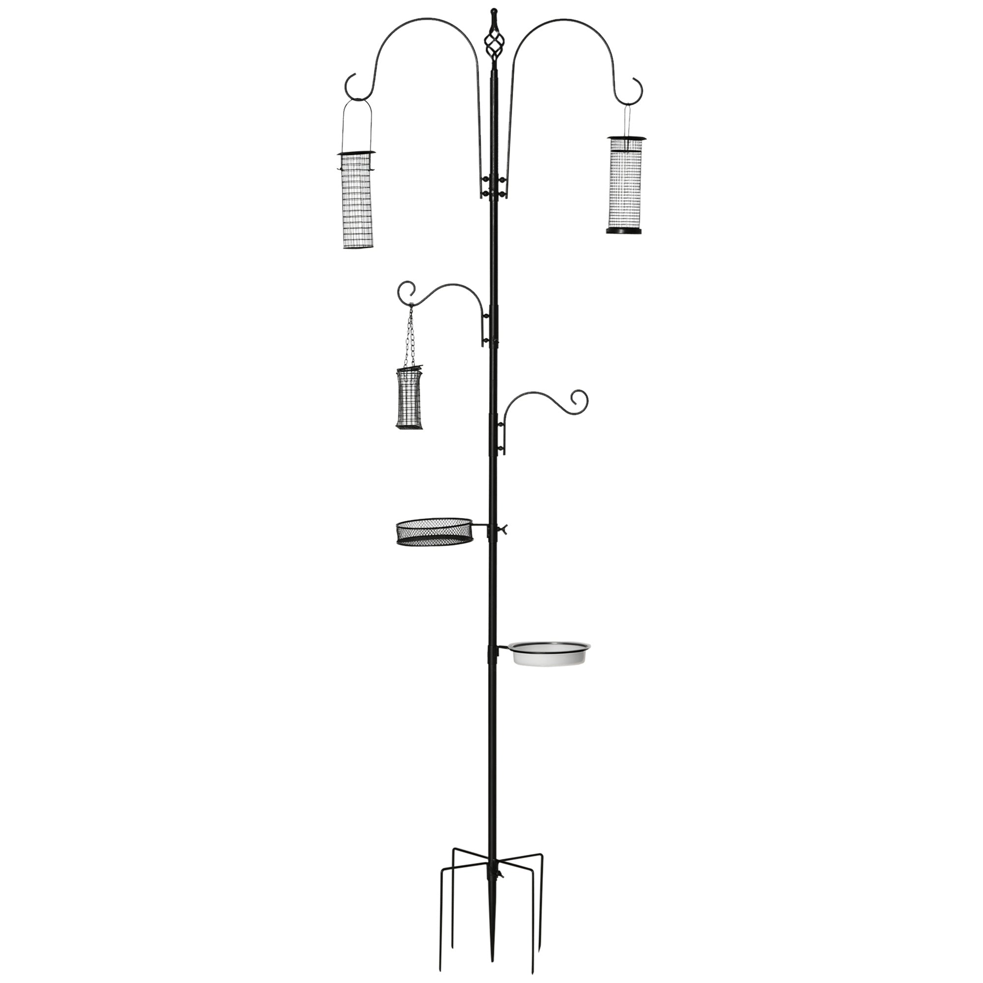 Fuglefoderstationssæt Af Stål, Højde 208 Cm, Inklusive 4 Kroge, Fuglebad, Foderplade, Komplet Fodersøjle, Fuglefoderstation, Sort Black Friday Aosom Tilbud