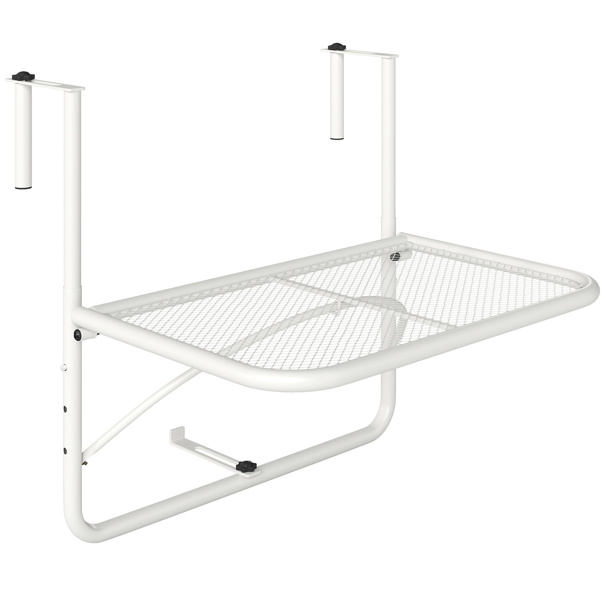 Balkonhængebord, 3 Vejs Højdejusterbart, Metalhængebord, Vejrbestandigt, Balkonsidebord Til Balkonrækværk Og Terrasserækværk, 60 X 56 Cm, Hvid Black Friday Aosom Tilbud