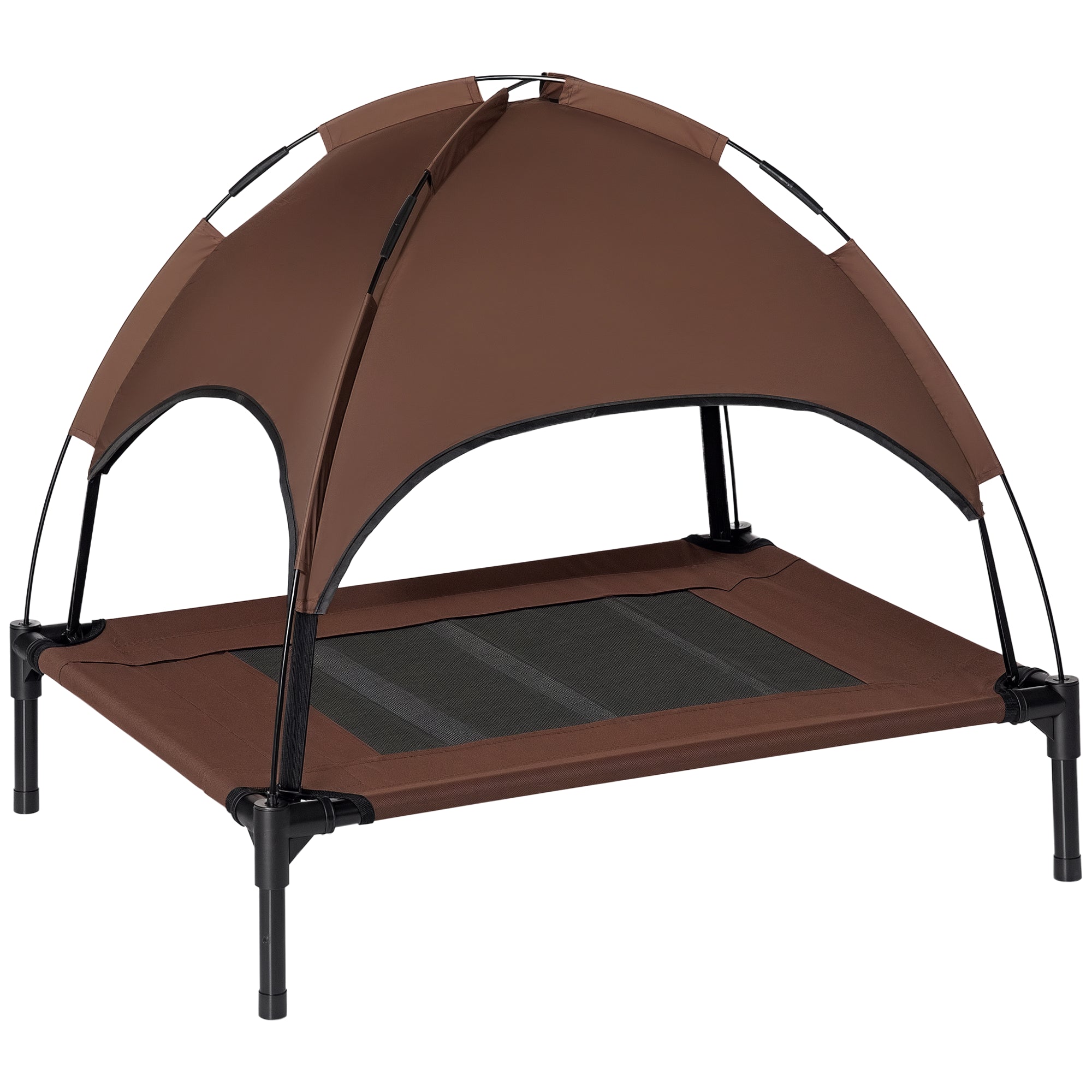 Forhøjet Hundeseng Med Baldakin, Kæledyrsseng, Udendørs Hundeliggestol Med Tag, åndbar, Taffetastof Til Camping, Kaffe, 76 X 61 X 73 Cm Black Friday Aosom Tilbud