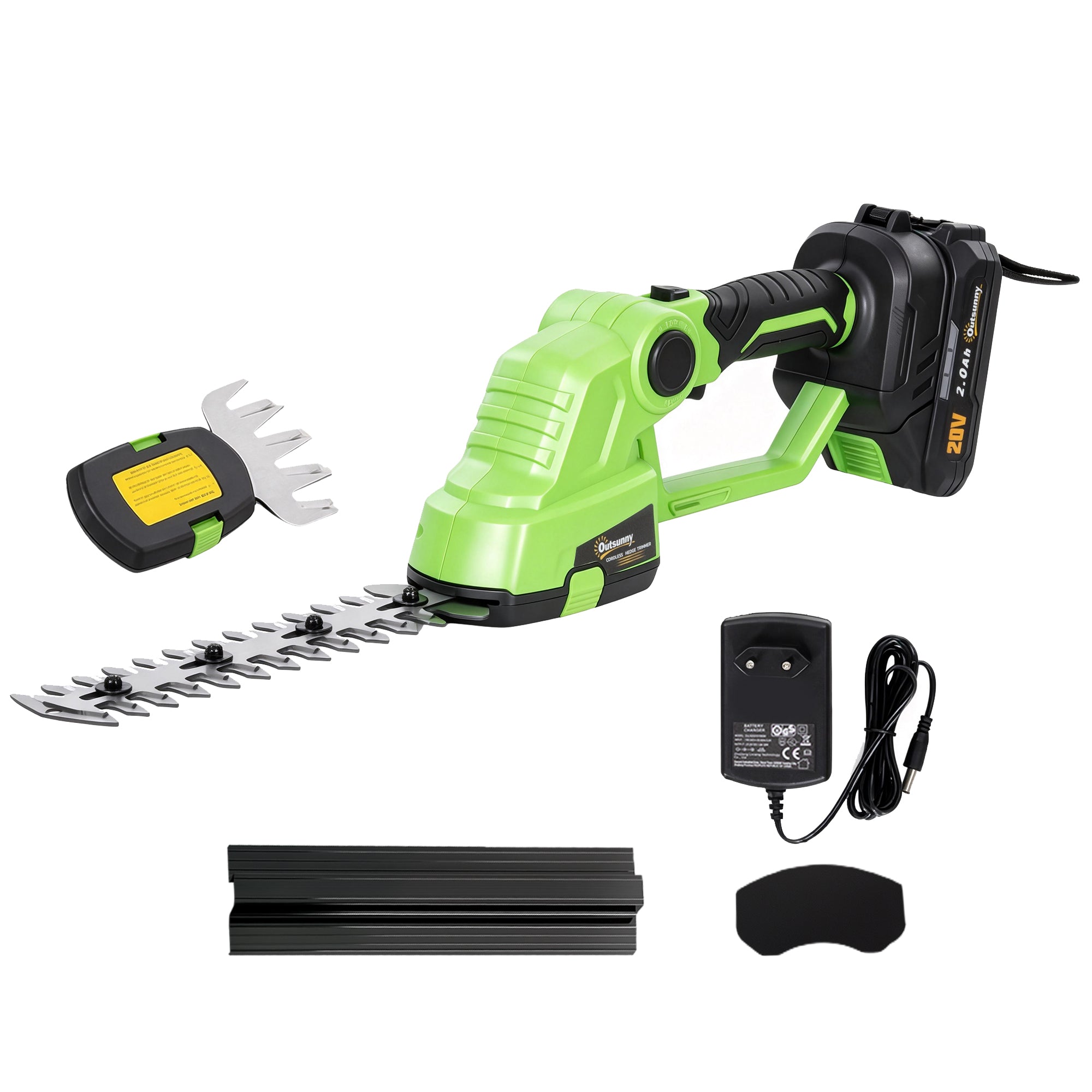 2 I 1 Ledningsfri Hækkeklipper, Elektrisk Hække  Og Buskrydder Med 20 10 Cm Klippelængde, Oplader Black Friday Aosom Tilbud