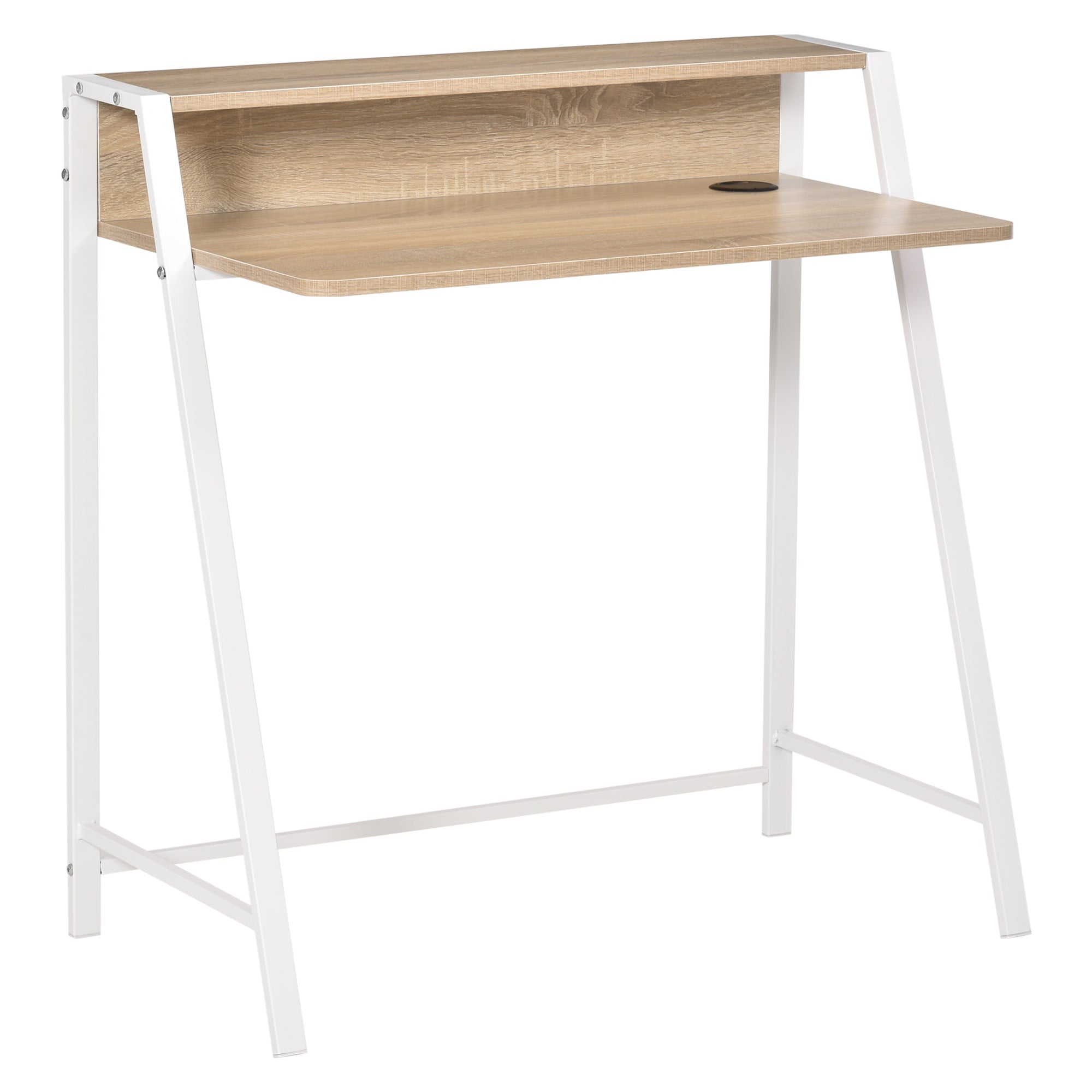 Skrivebord, Computerbord Med Opbevaring Og Kabelhåndtering, Moderne Skrivebord Med Metalramme Til Studie, Soveværelse, Hjemmekontor, 84 X 45 X 85 Cm, Hvid + Eg Black Friday Aosom Tilbud