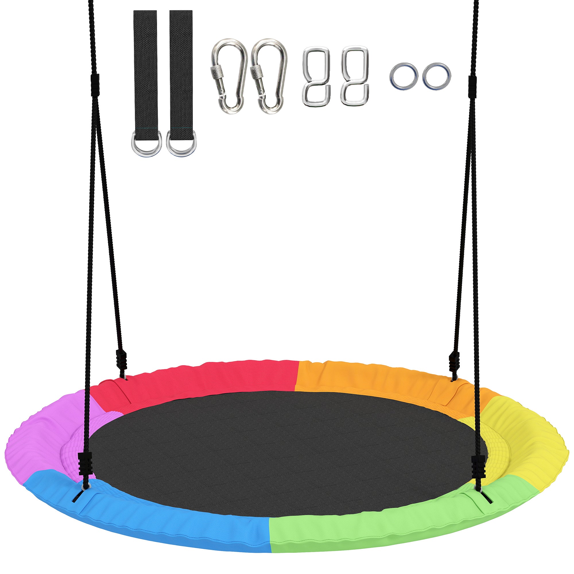 Redegynge, Højdejusterbar, Hængegynge Op Til 300 Kg Med Justerbare Reb, 100 X 100 X 180 Cm, Flerfarvet Black Friday Aosom Tilbud