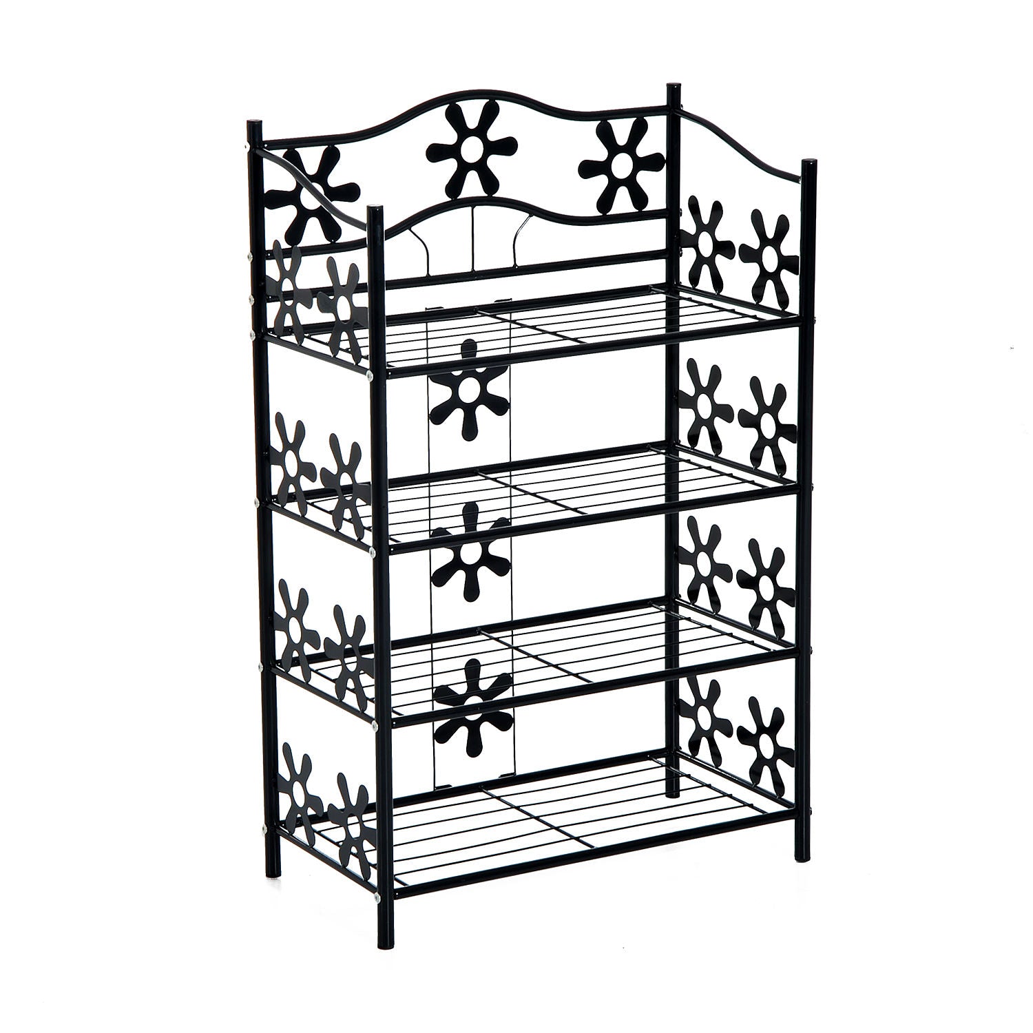 Lille Skohylde, Pladsbesparende Blomsterhylde, Plantestativ, Fritstående Hylde, 4 Etager, Metal, Sort, 59,5 X 30 X 92 Cm Black Friday Aosom Tilbud