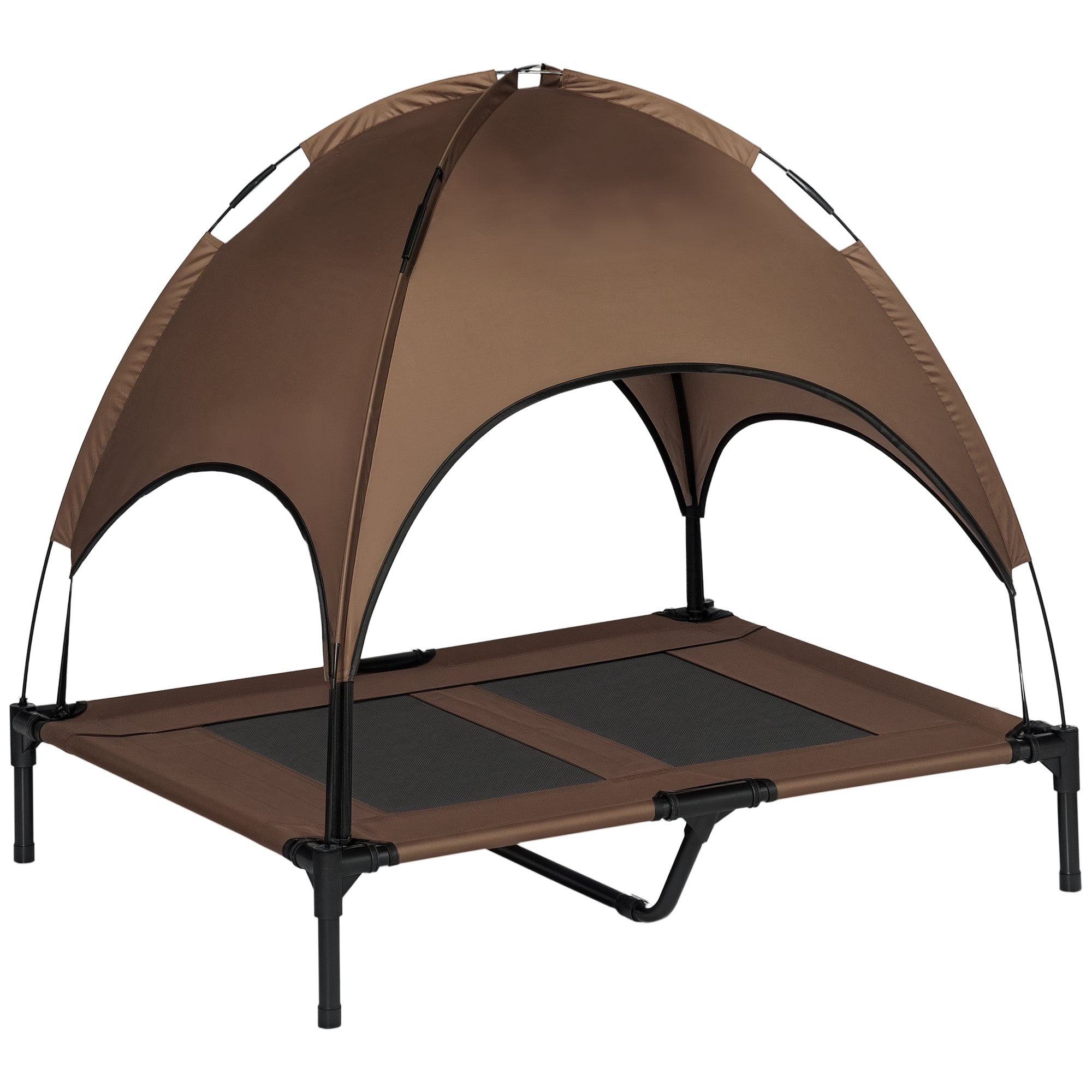 Forhøjet Hundeseng Med Baldakin, Kæledyrsseng, Udendørs Hundelig Med Tag, åndbar, Taffetastof Til Camping, Kaffe, 92 X 76 X 90 Cm Black Friday Aosom Tilbud
