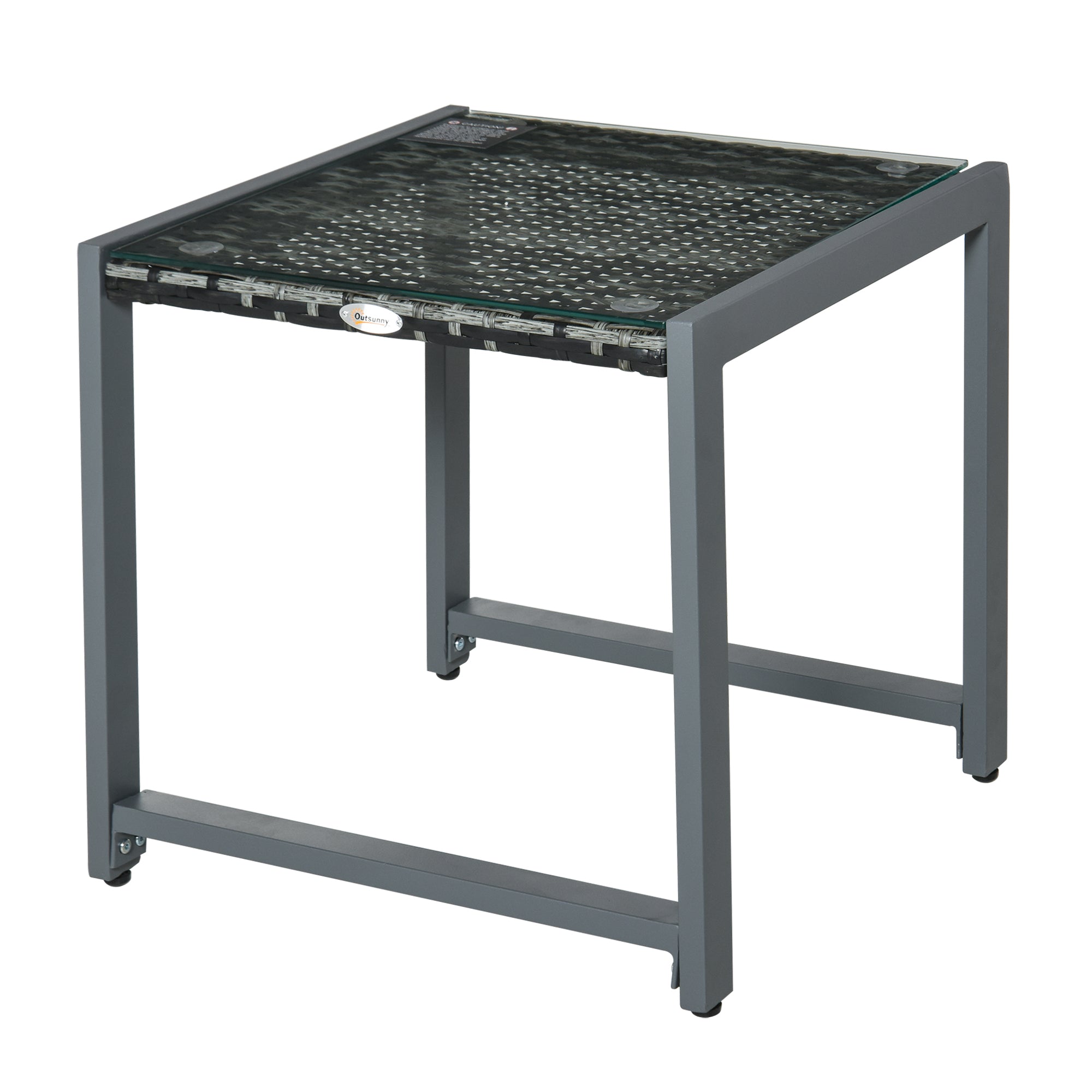 Havebord, Havesidebord, Havemøbler Med Hærdet Glas, Polyrattan + Aluminium, Grå, 50 X 49,5 X 50 Cm Black Friday Aosom Tilbud