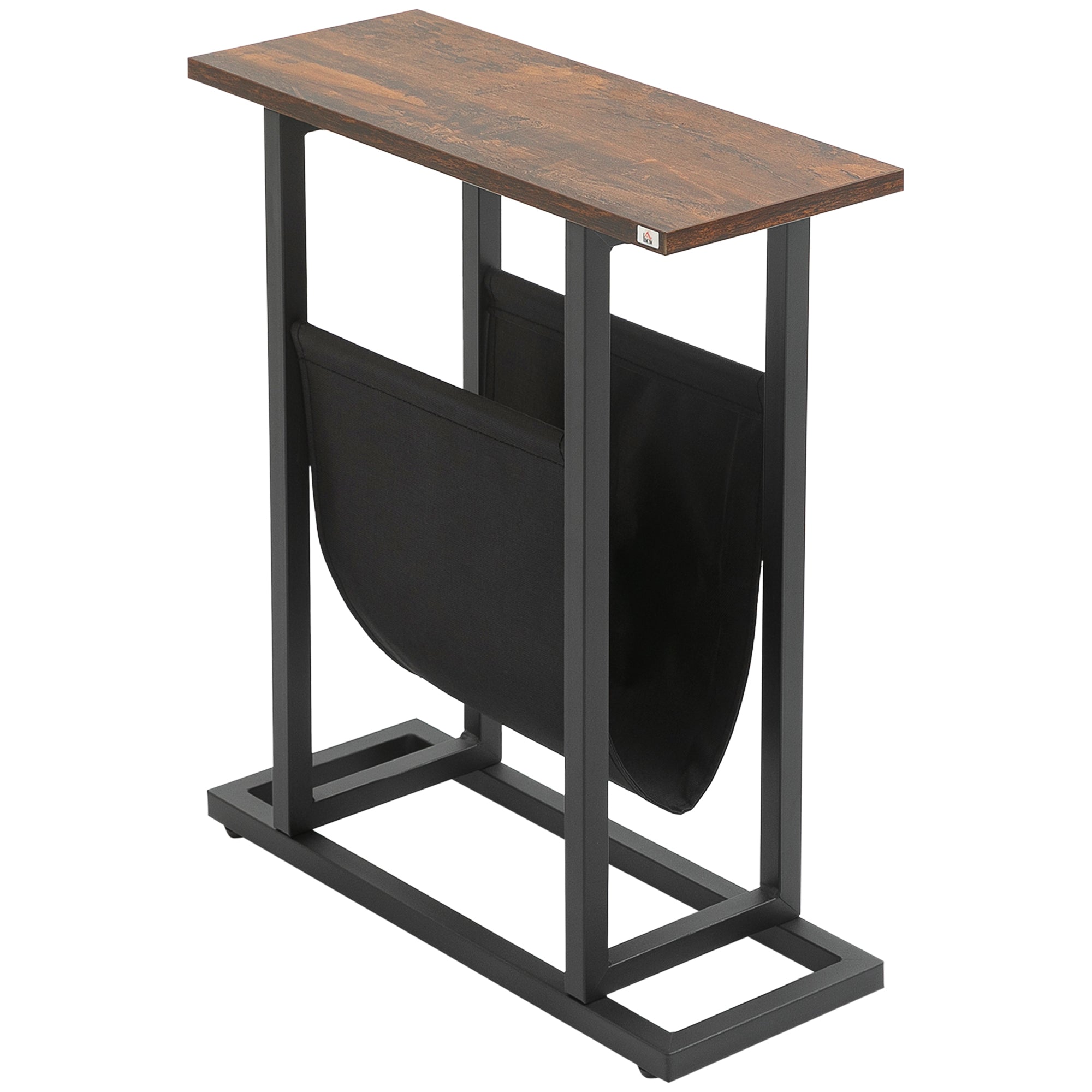 Sidebord, Natbord, Slankt Design, Med Stoflomme, Stål, Mørkebrun Og Sort, 49 X 19 X 55 Cm Black Friday Aosom Tilbud