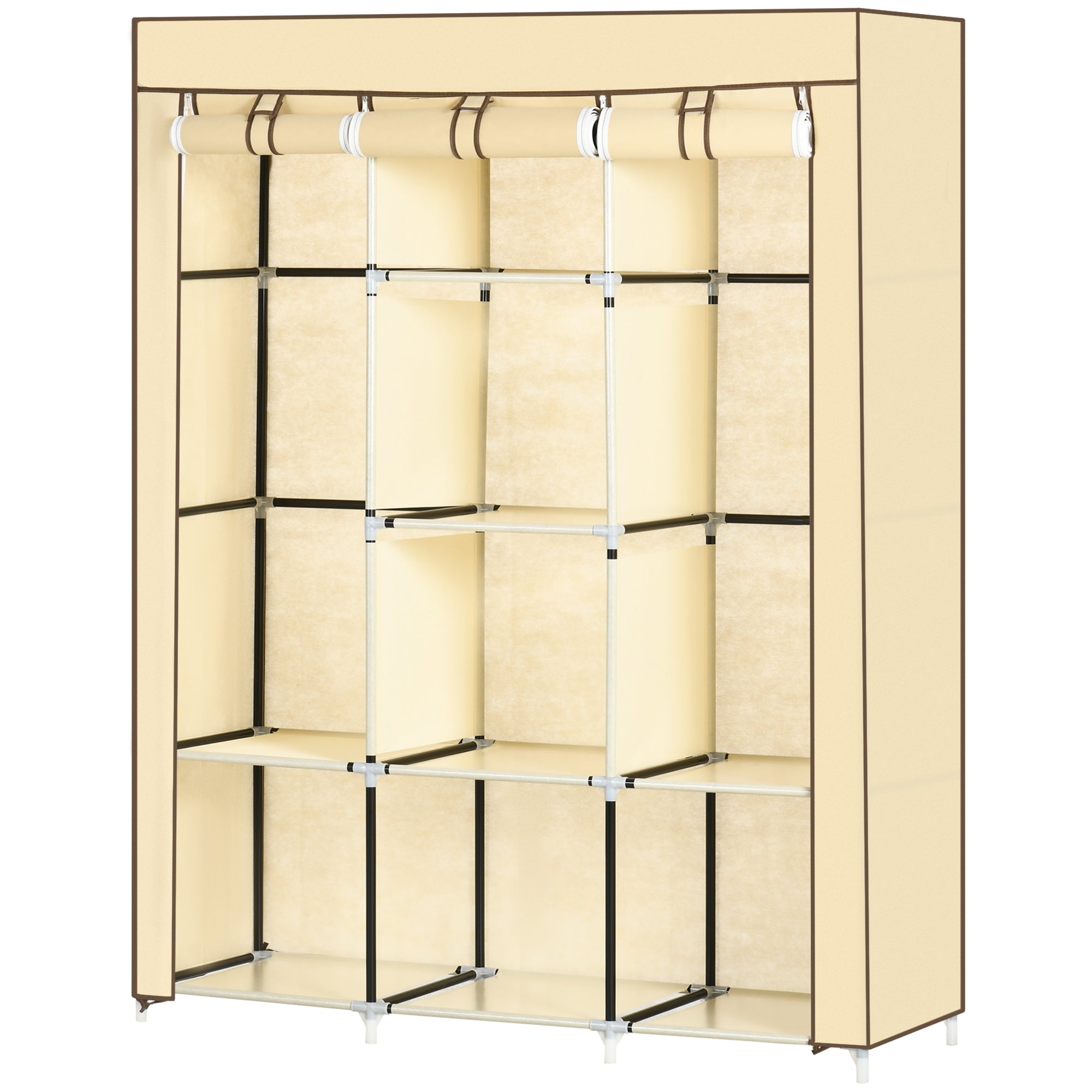 Stofgarderobe, Opbevaringsløsning, 8 Hylder, 2 Garderobestativer, Beige Black Friday Aosom Tilbud