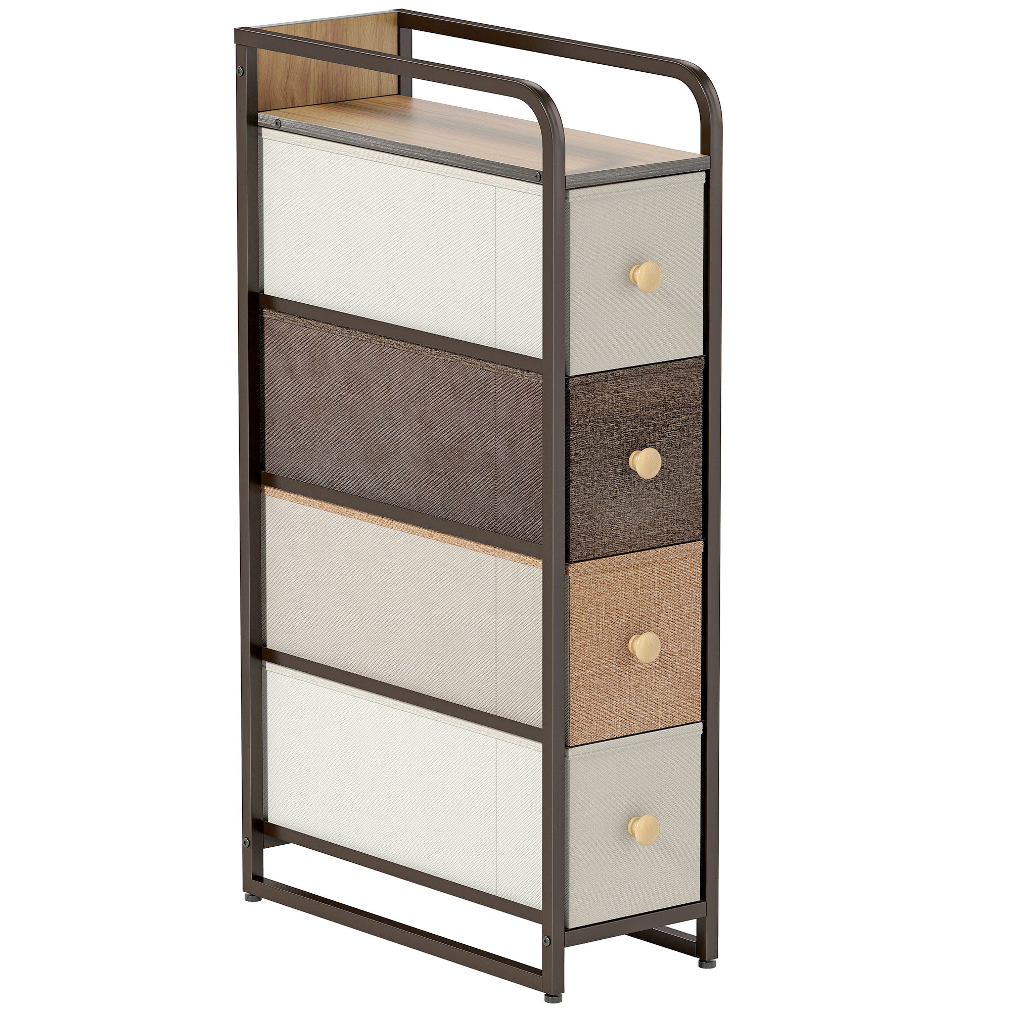 Kommode Med 4 Skuffer Af Fiberdug, Opbevaringsskab Med Stålramme, 20 X 47 X 84,5 Cm, Flerfarvet Black Friday Aosom Tilbud