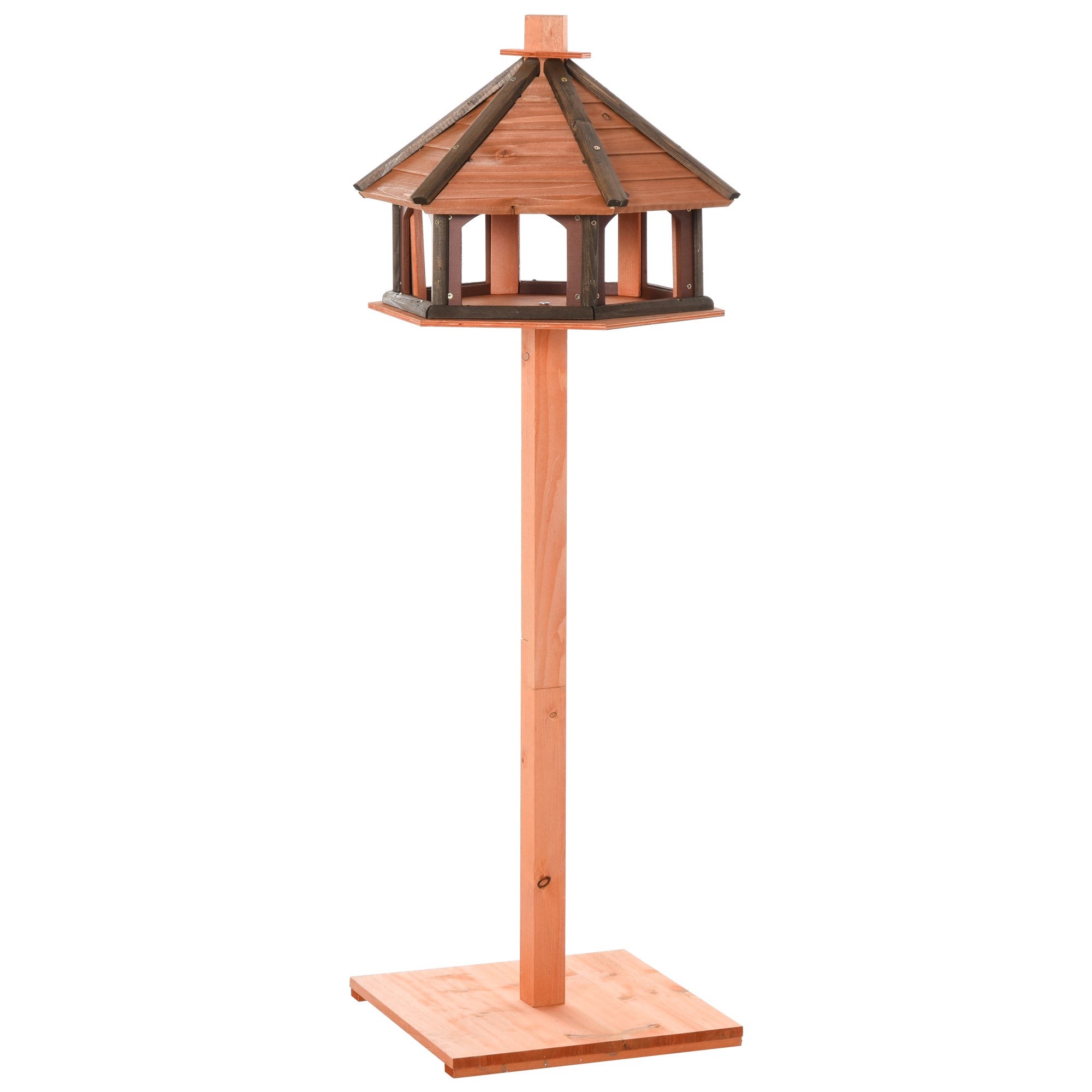 Fuglehus Med Stativ, Vejrbestandig Fuglefoderautomat Med Vejrbestandigt Tag, Træfuglefoderautomat Til Vilde Fugle, ø52 X 130h Cm, Naturlig Black Friday Aosom Tilbud
