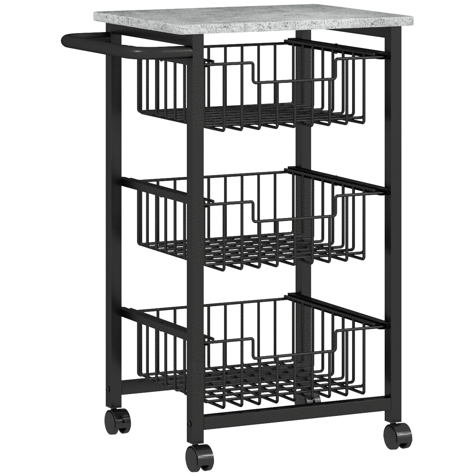3 Etagers Køkkenvogn På Hjul, Serveringsvogn Med Hjul, Køkkenvogn Med 3 Stålkurve, Serveringsvogn Black Friday Aosom Tilbud