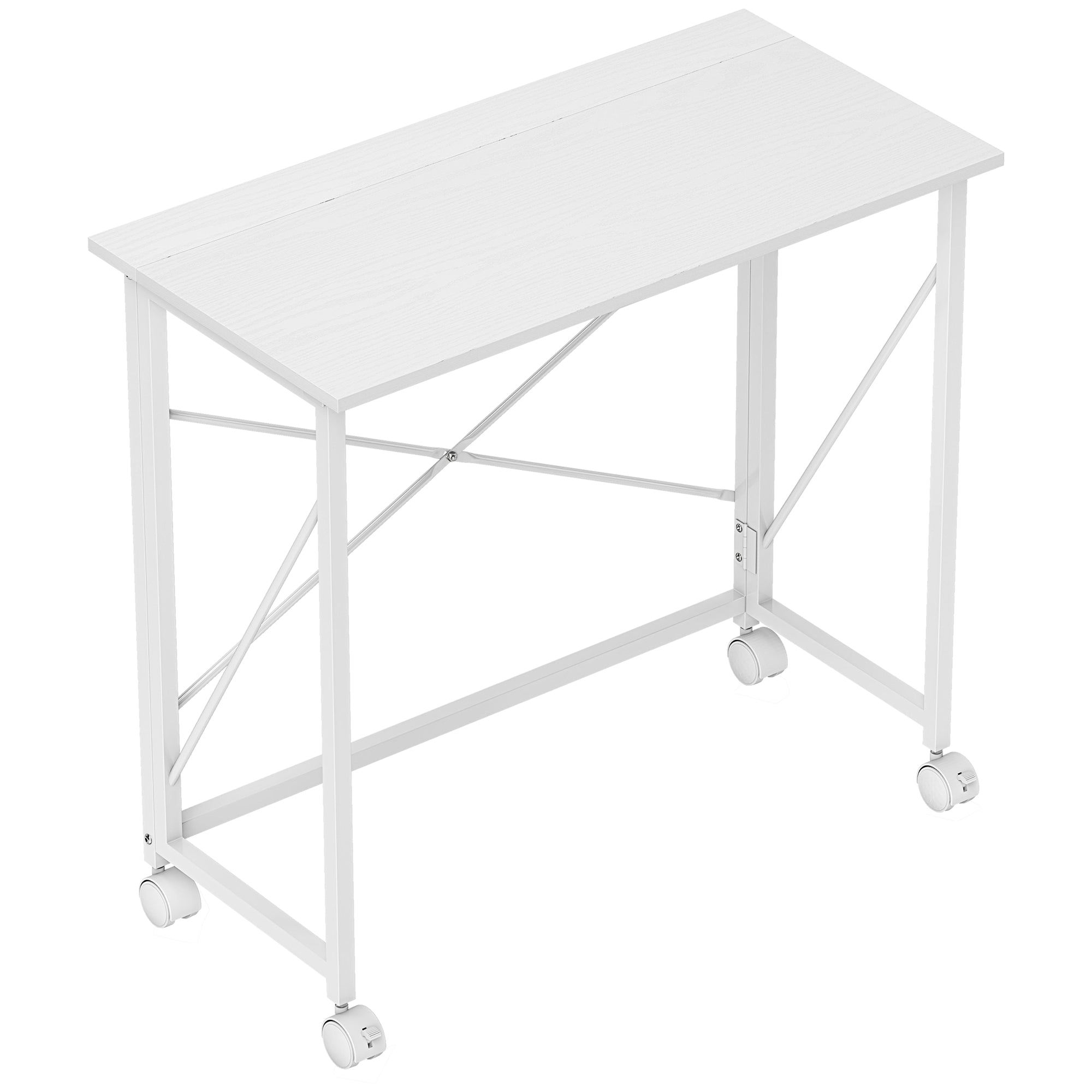 Skrivebord Med Hjul, Foldbart Kontorbord Med Stålramme Til Arbejdsværelse Soveværelse, 80 X 40 X 75 Cm, Hvid Black Friday Aosom Tilbud