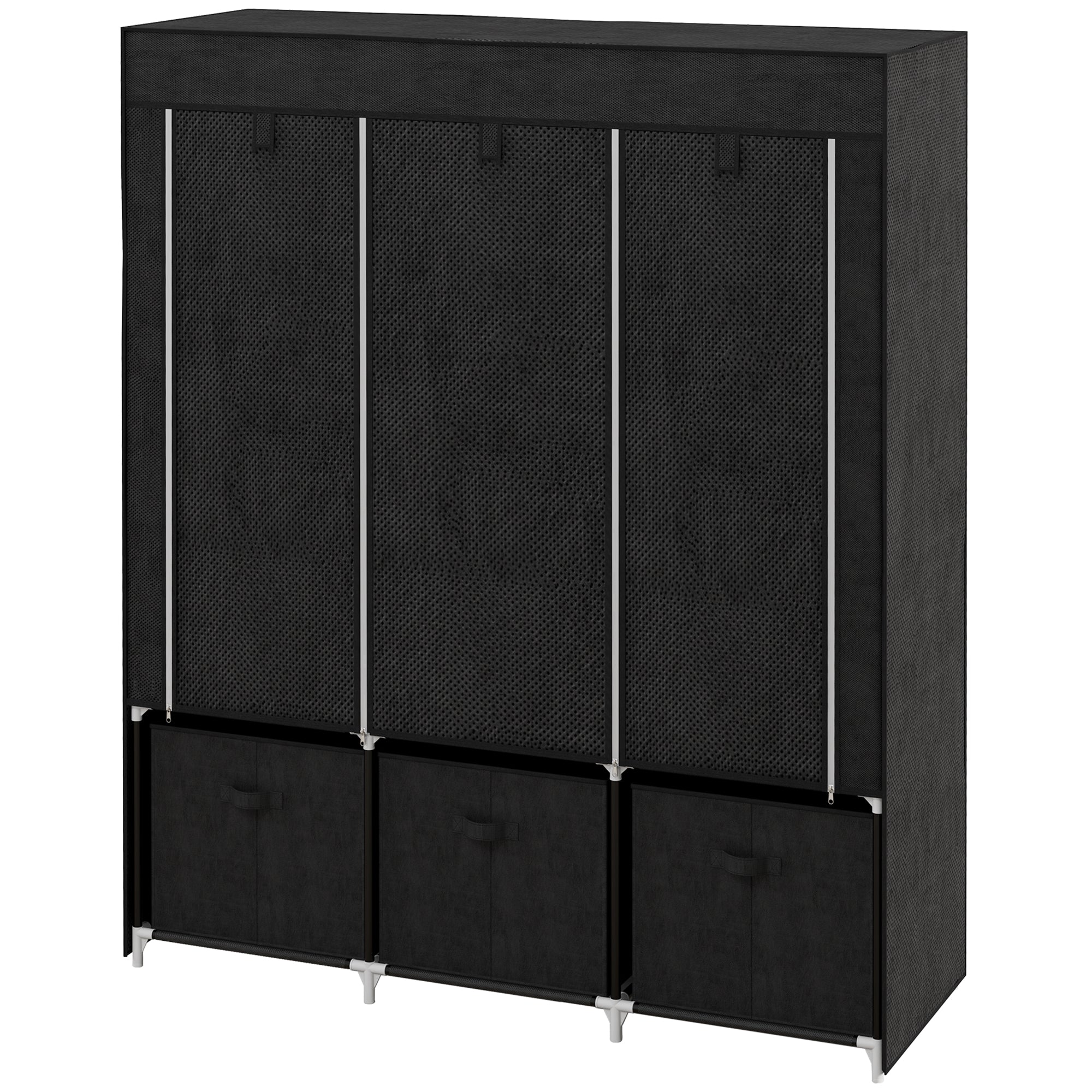 Stofgarderobe Lavet Af Non Woven Materiale, Sammenklappelig Garderobe, Inklusive 3 Skuffer, 125 Cm X 43 Cm X 162,5 Cm, Sort Black Friday Aosom Tilbud
