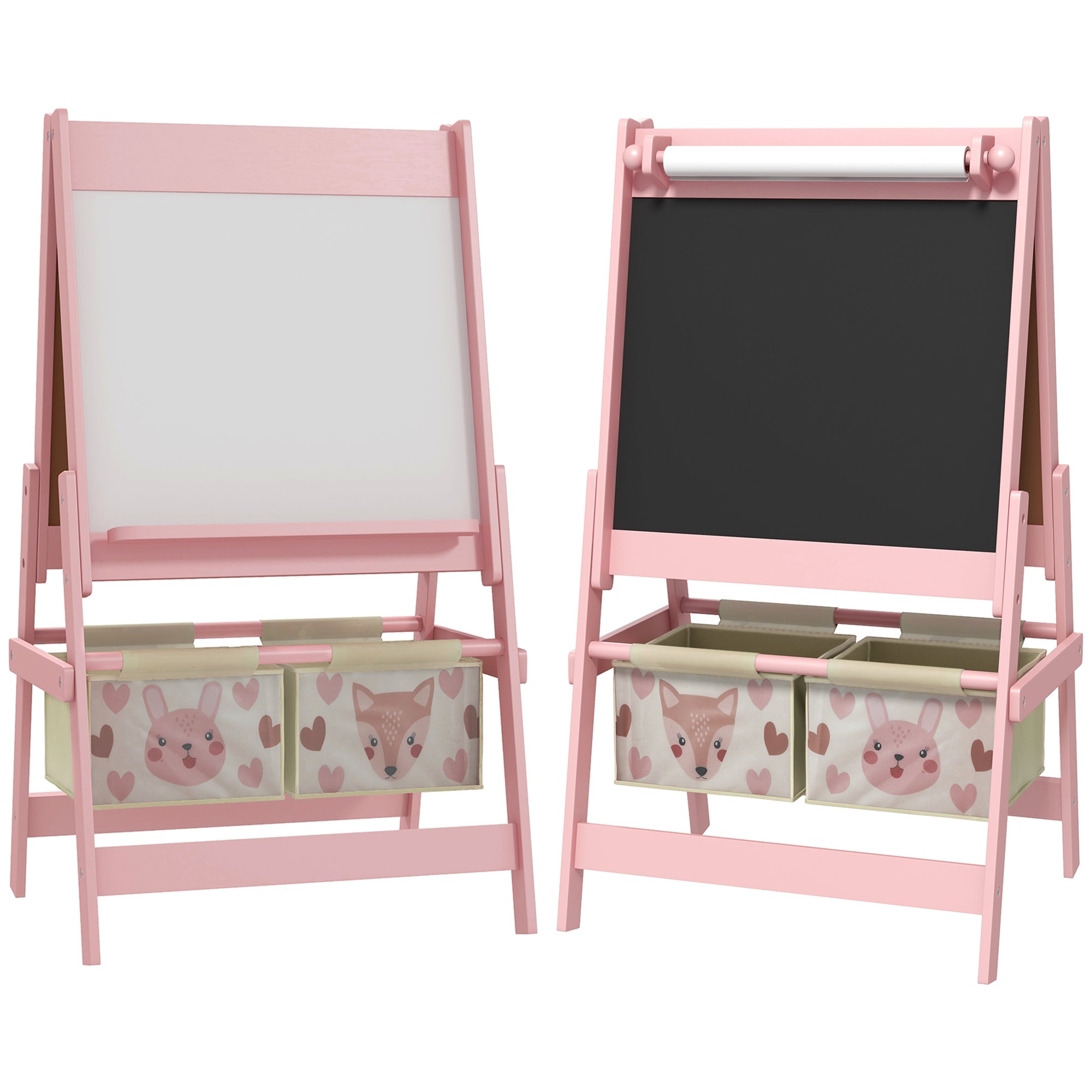 3 I 1 Børnestaffeli Med Papirrulle, Tavle, Whiteboard, Opbevaringskurve, 54 X 46,5 X 93 Cm, Lyserød Black Friday Aosom Tilbud