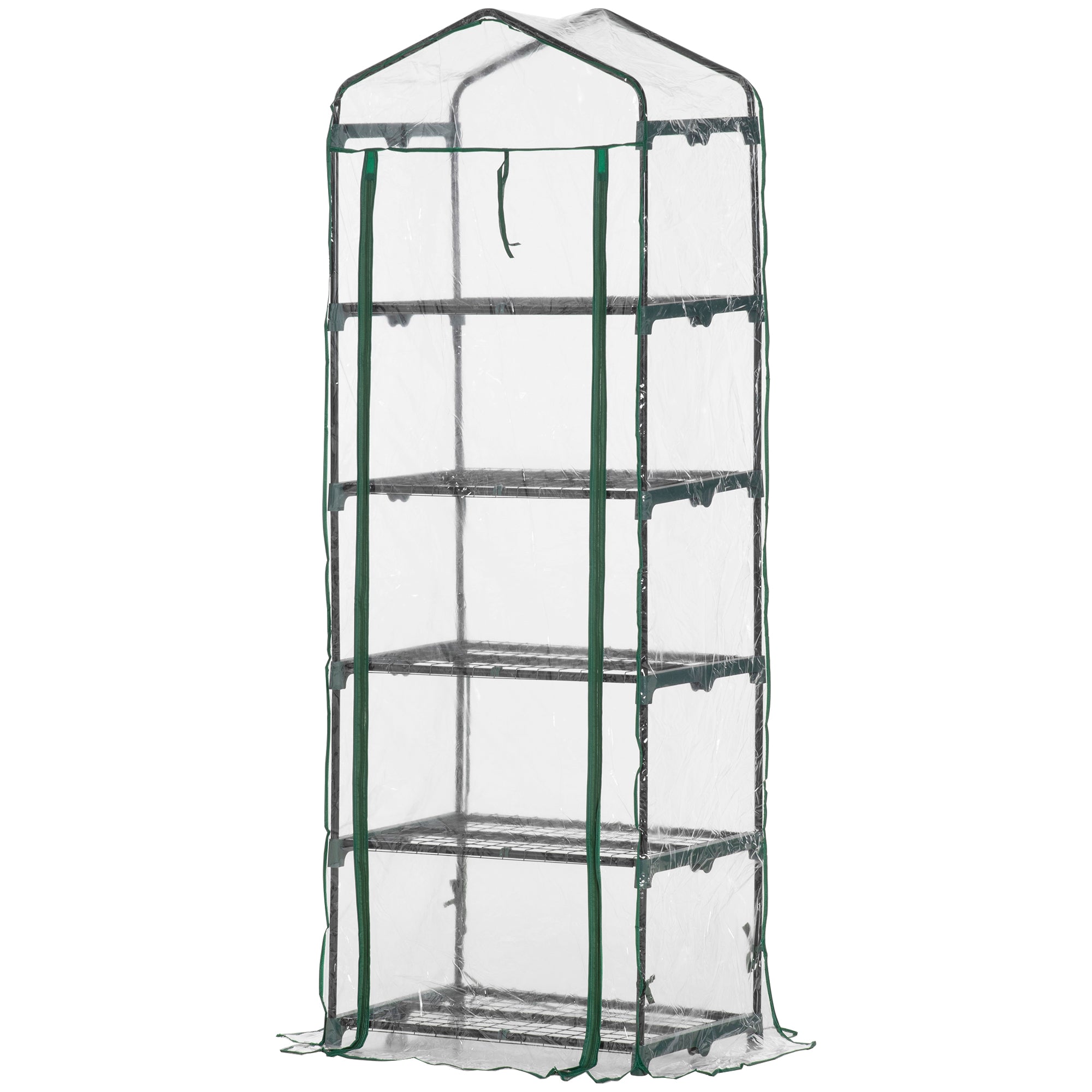 Minidrivhus Med 5 Hylder Til Blomster Eller Grøntsager, Transparent+grønt Stål, Plastik, 69 X 49 X 193 Cm Black Friday Aosom Tilbud