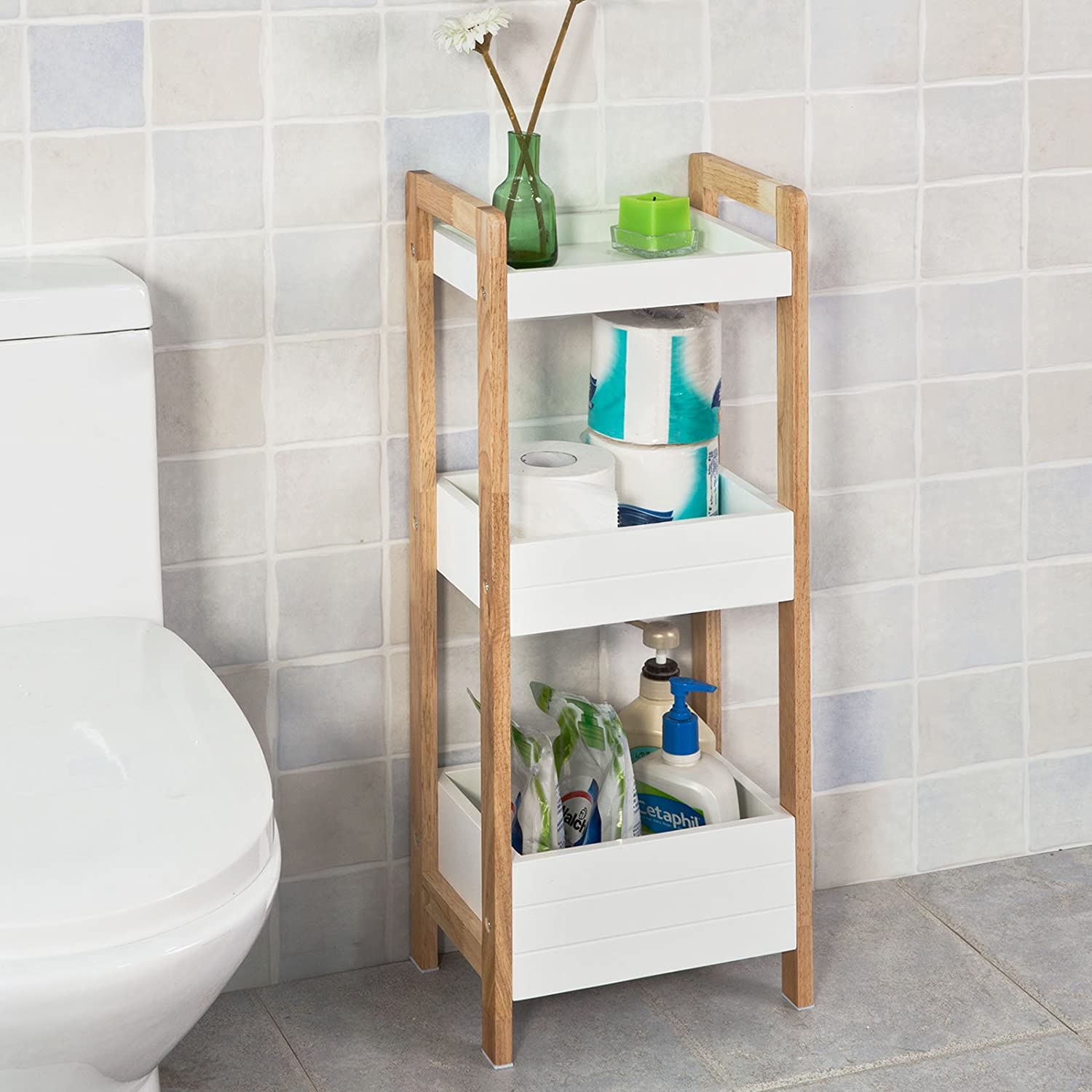 Praktisk Badeværelsesreol, 28x74x20 Cm, Hvid Black Friday Sobuy Tilbud