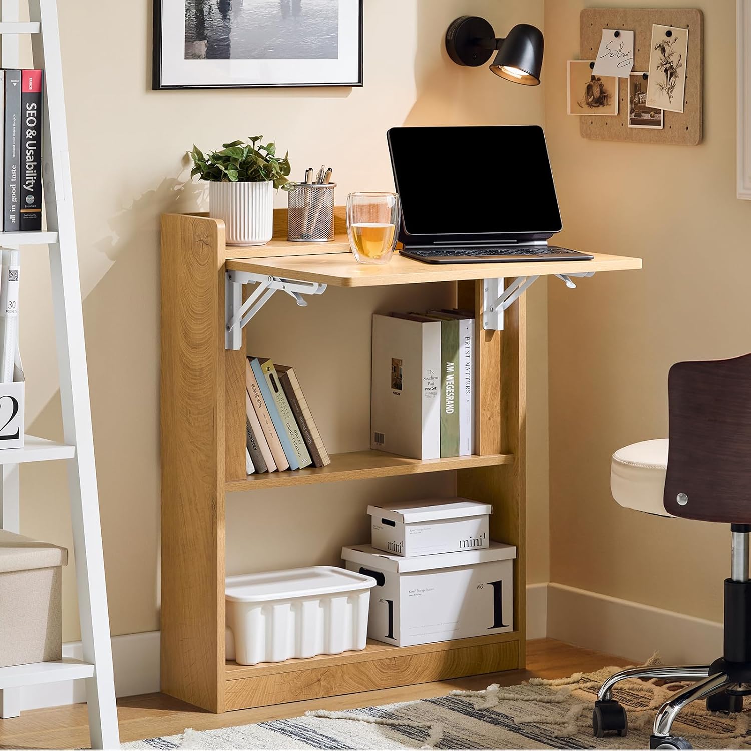 Udnyt Pladsen Optimalt Med Dette Smarte Vægskrivebord (b82 X D39 X H60 Cm) I Naturtræ Black Friday Sobuy Tilbud