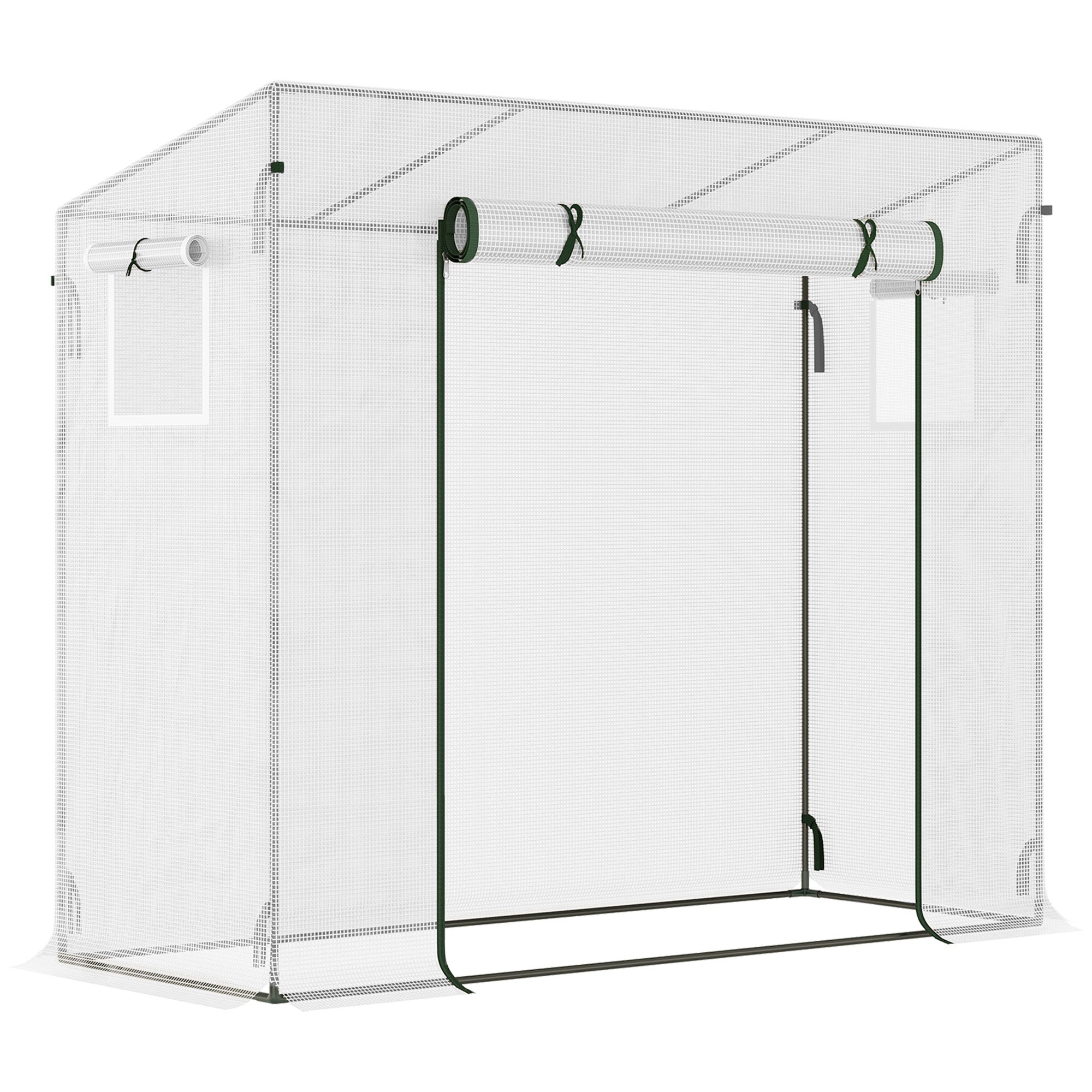Drivhus Med Sidevindue, Rulleport, Vindtæt, Stålramme, Plastikdæksel, Hvid, 200 X 76 X 168 Cm Black Friday Aosom Tilbud