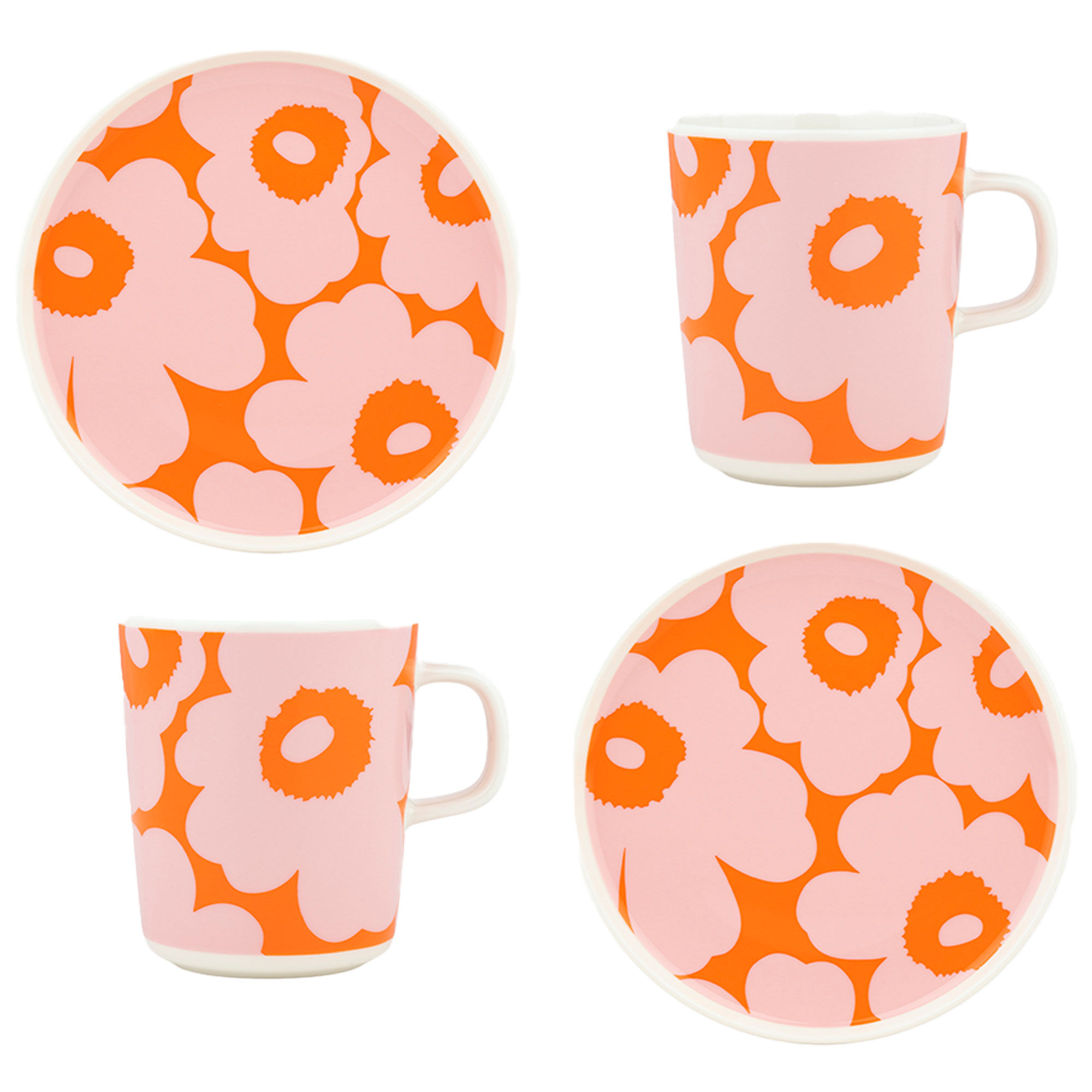 Unikko Morgenmadssæt 4 Dele, Hvid Lyserød Orange Black Friday Marimekko Tilbud