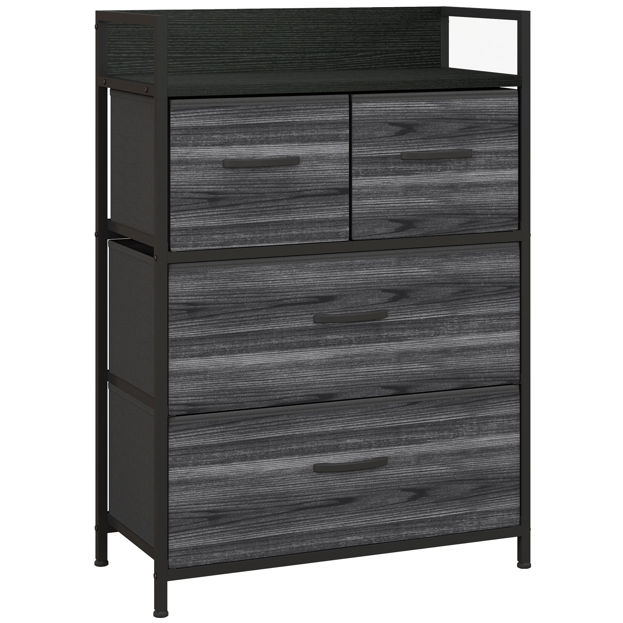 Kommode, Skænk, 4 Stofskuffer, Industrielt Design, 60x29x85cm, Sort Black Friday Aosom Tilbud