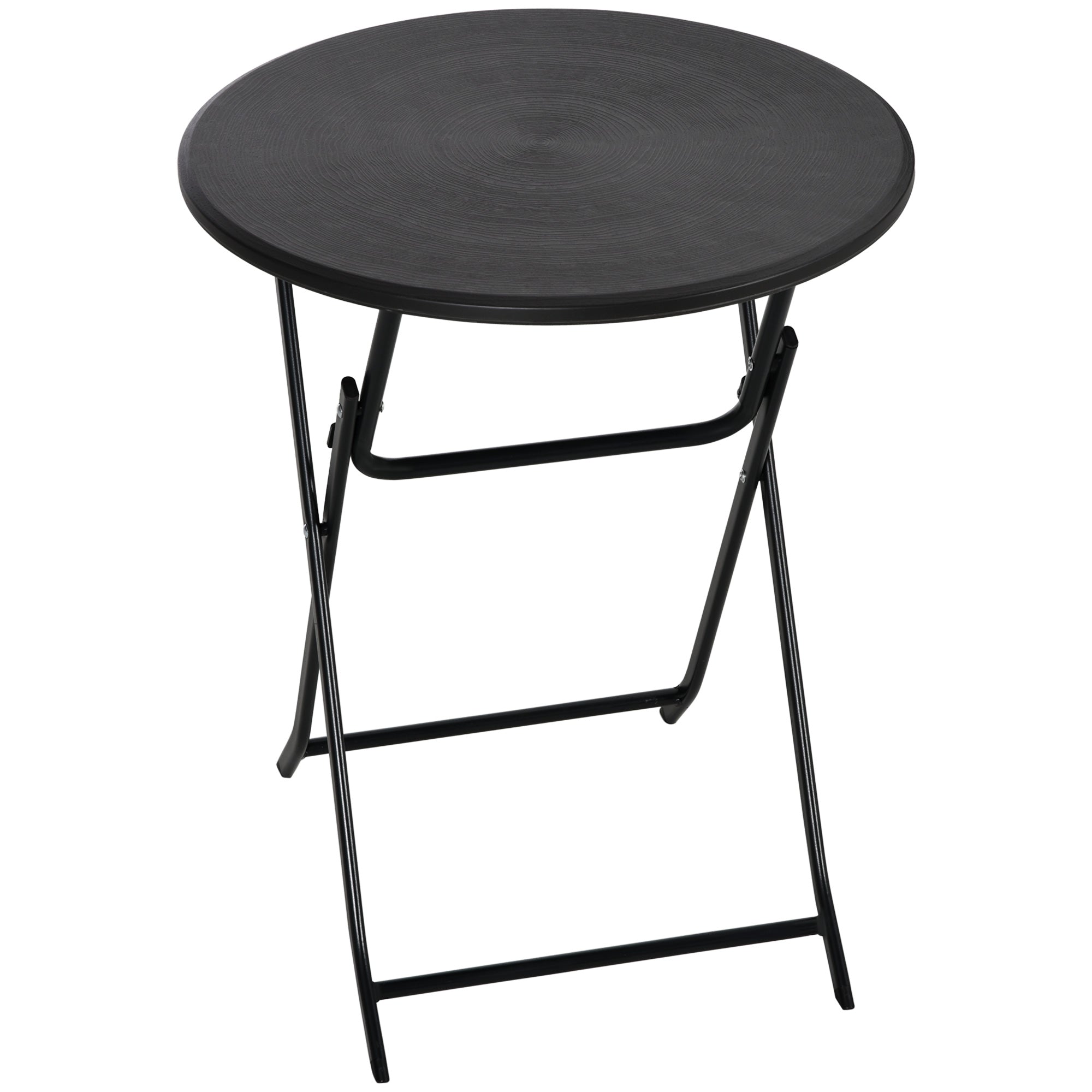 Havebord, Rundt, Foldbart, Til 2 Personer, Trælook, Stål+plast, Mørkegrå, 60 X 60 X 73 Cm Black Friday Aosom Tilbud