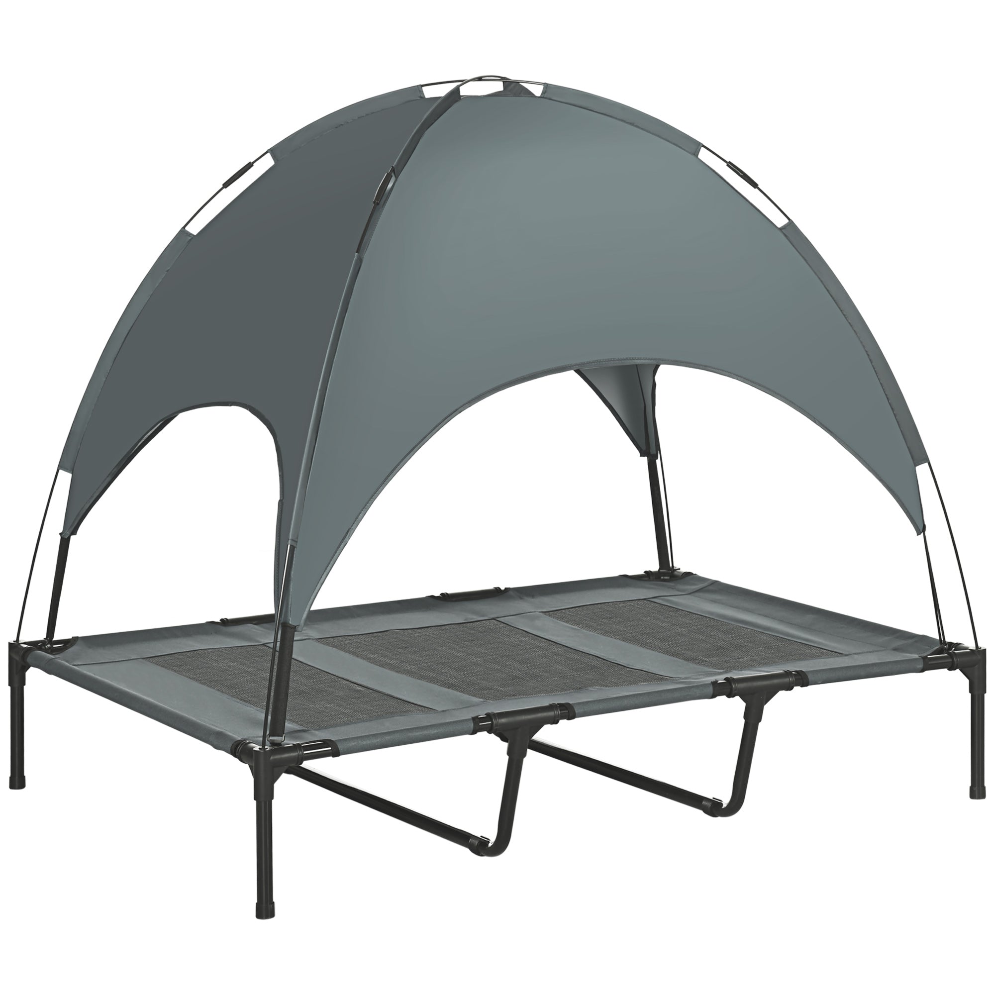 Forhøjet Hundeseng Med Baldakin, Kæledyrsseng, Udendørs Hundeseng Med Tag, åndbar, Taftstof Til Camping, Grå, 122 X 92 X 108 Cm Black Friday Aosom Tilbud