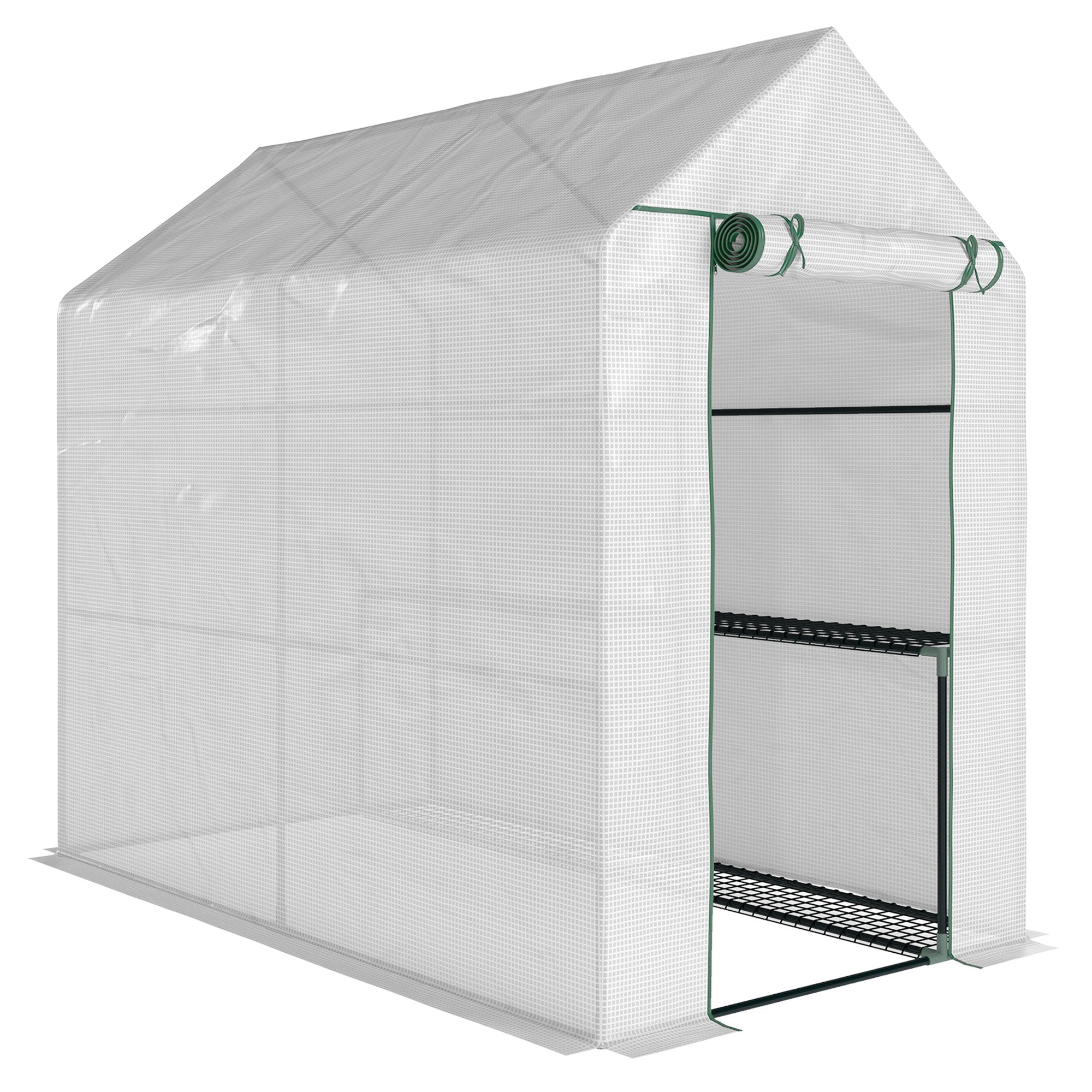Walk In Polytunnel Drivhus Med 4 Hylder, Tomatdrivhus, Drivhus, Kold Ramme Med Dør, Grøn, Stål, Pe, 120 X 186 X 190 Cm Black Friday Aosom Tilbud