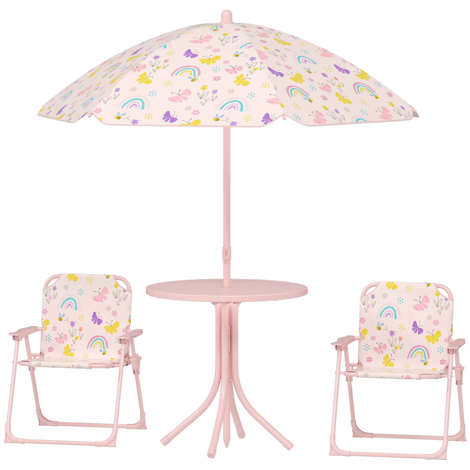 Børnesiddeområde, Klapstolsæt Med Parasol, Farverigt Mønster, Lyserød Black Friday Aosom Tilbud
