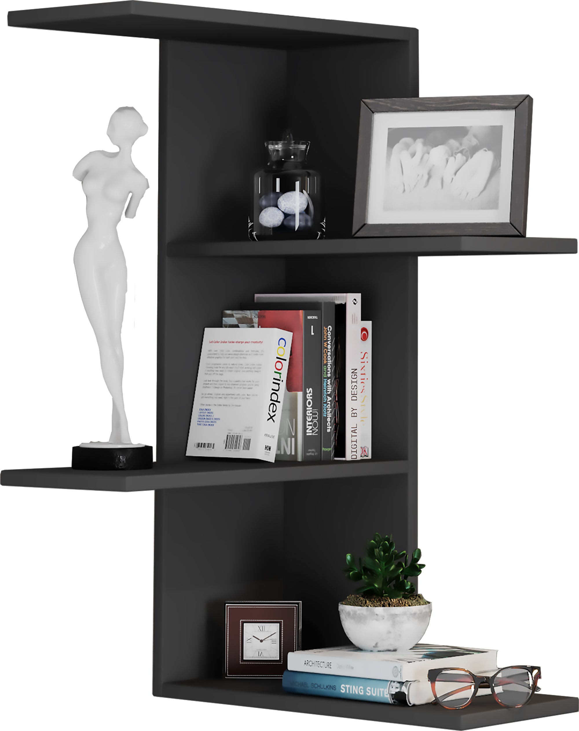 Elegant Sort Hjørnereol med Stabile Hylder – Tilbud!