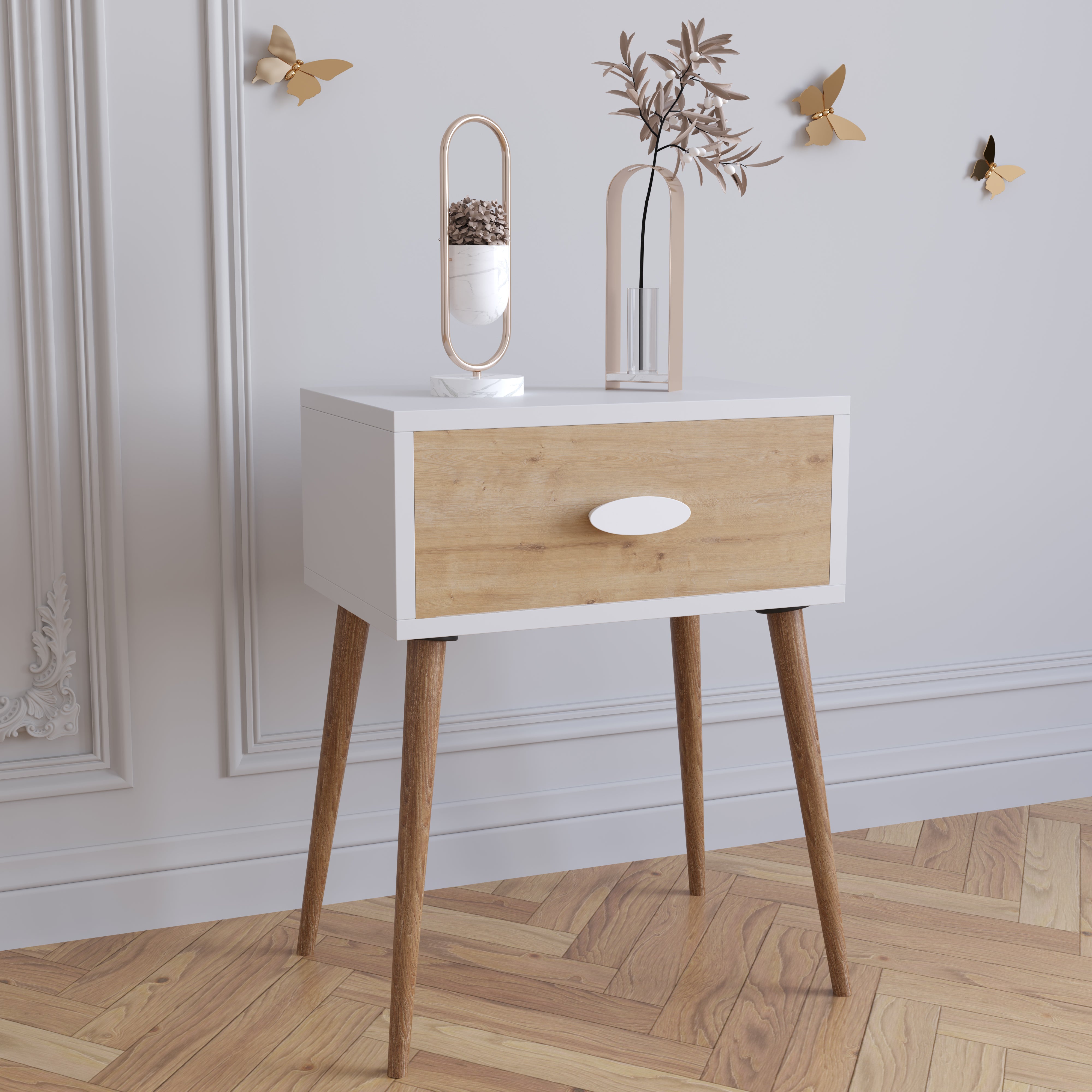 Natbord med Skuffe – Natur & Hvid Black Friday Tilbud!