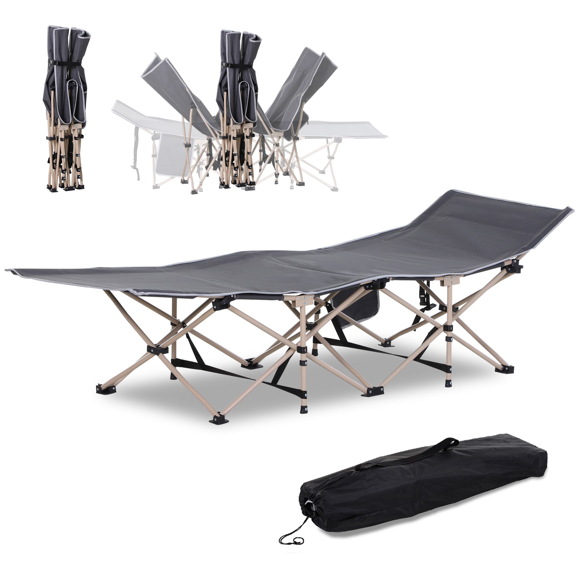 Feltseng, Campingseng, Foldbar, Vejrbestandig, Inklusive Bæretaske, 190 X 68 X 52 Cm, Grå Black Friday Aosom Tilbud