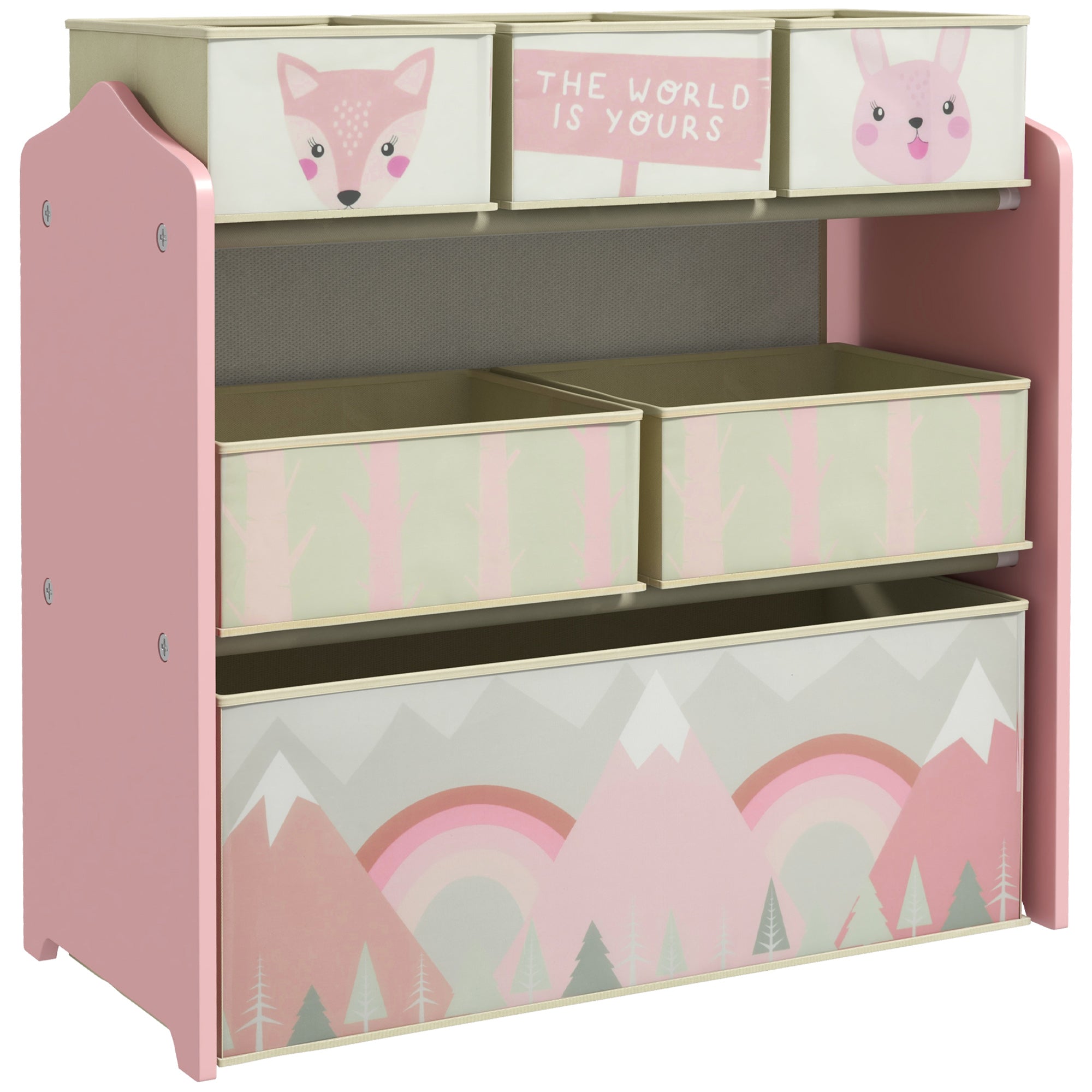 Børnegarderobe Med 6 Stofkasser, Sødt Design, 63x30x66 Cm, Lyserød Black Friday Aosom Tilbud