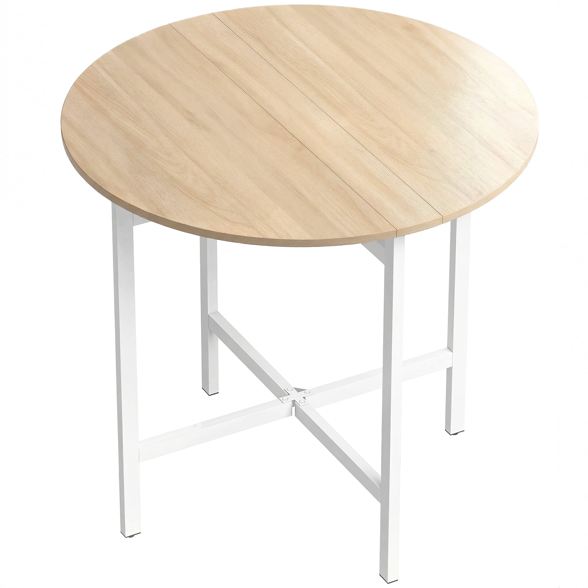 Sammenklappeligt Spisebord, 80 Cm Rundt Klapbord Med Stålramme, Plads Til 2 4 Personer, Naturligt Trælook Black Friday Aosom Tilbud