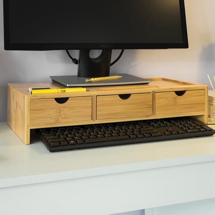 Ergonomisk skærmstativ til PC med 3 skuffer – Black Friday Tilbud