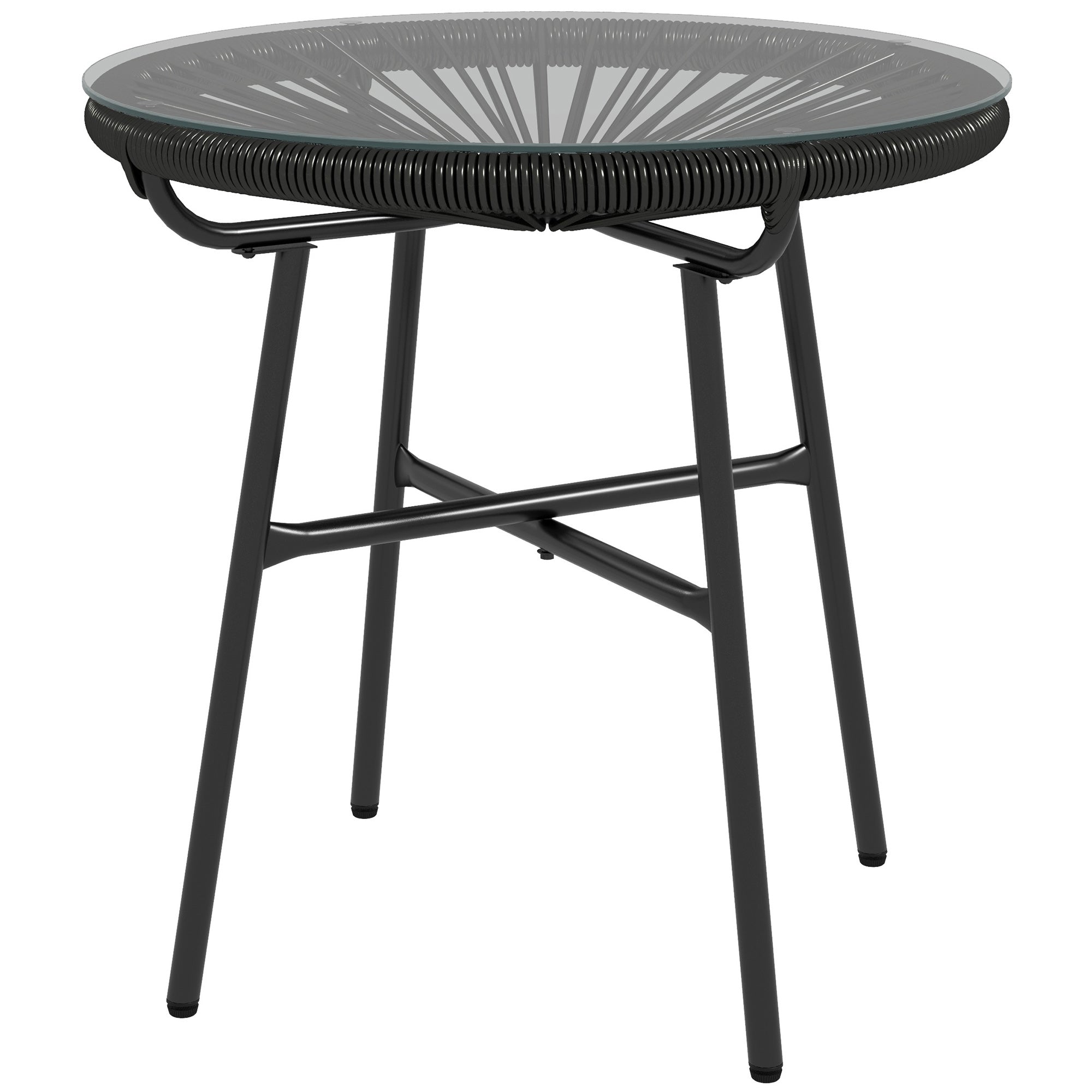 Havebord I Bohemestil, Udendørs Sidebord, Pe Rattan, Hærdet Glas, Vejrbestandig, 50 Cm X 50 Cm X 50 Cm, Sort Black Friday Aosom Tilbud