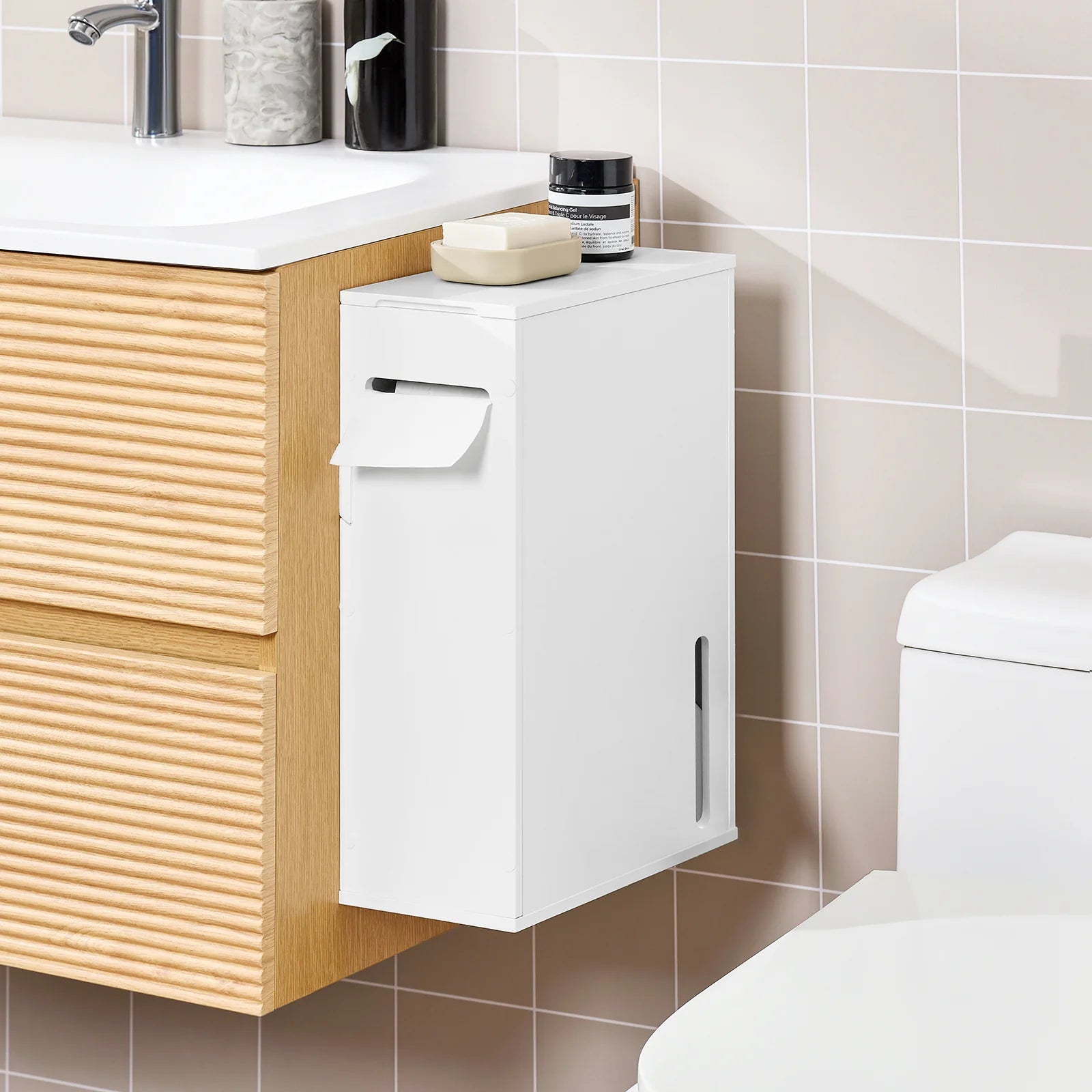 Toiletpapirholder Til Væggen, 20x18x79 Cm, Hvid Black Friday Sobuy Tilbud