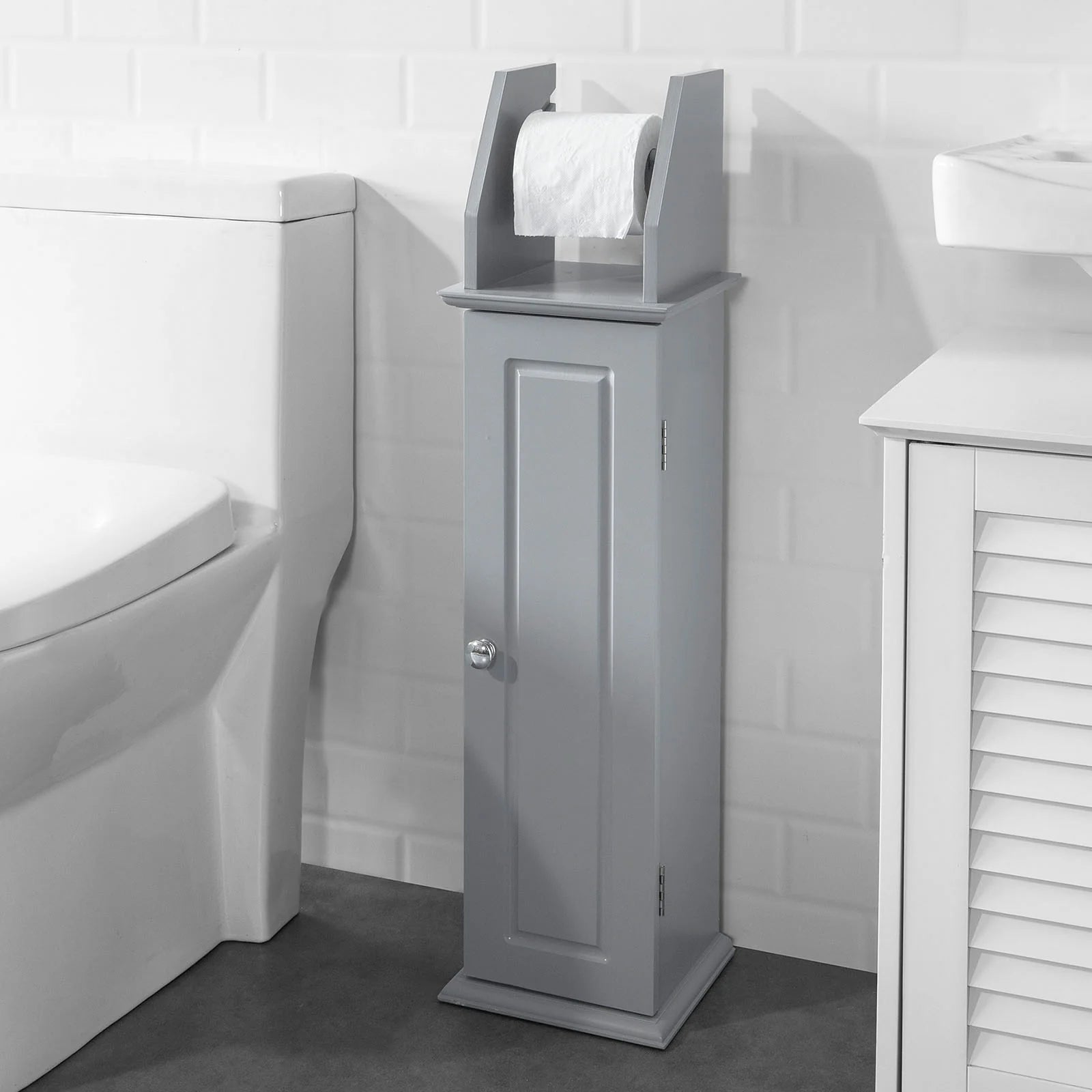 Fritstående Badeværelsesskab med Toiletrulleholder - Tilbud!