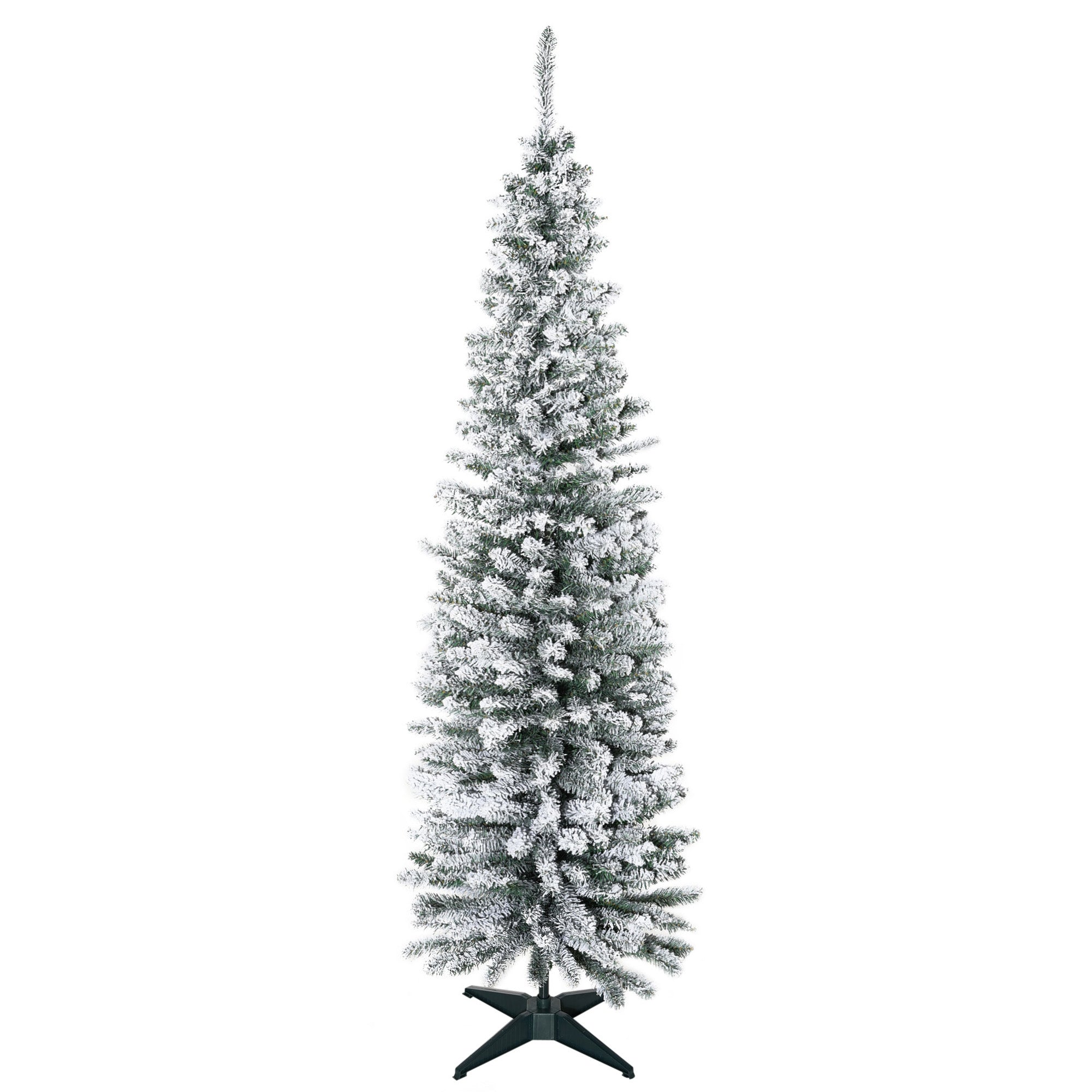 Kunstigt Juletræ, 210 Cm, Snedækkede Pvc Grene, Foldbart, Metalfod, Grøn Hvid Black Friday Aosom Tilbud