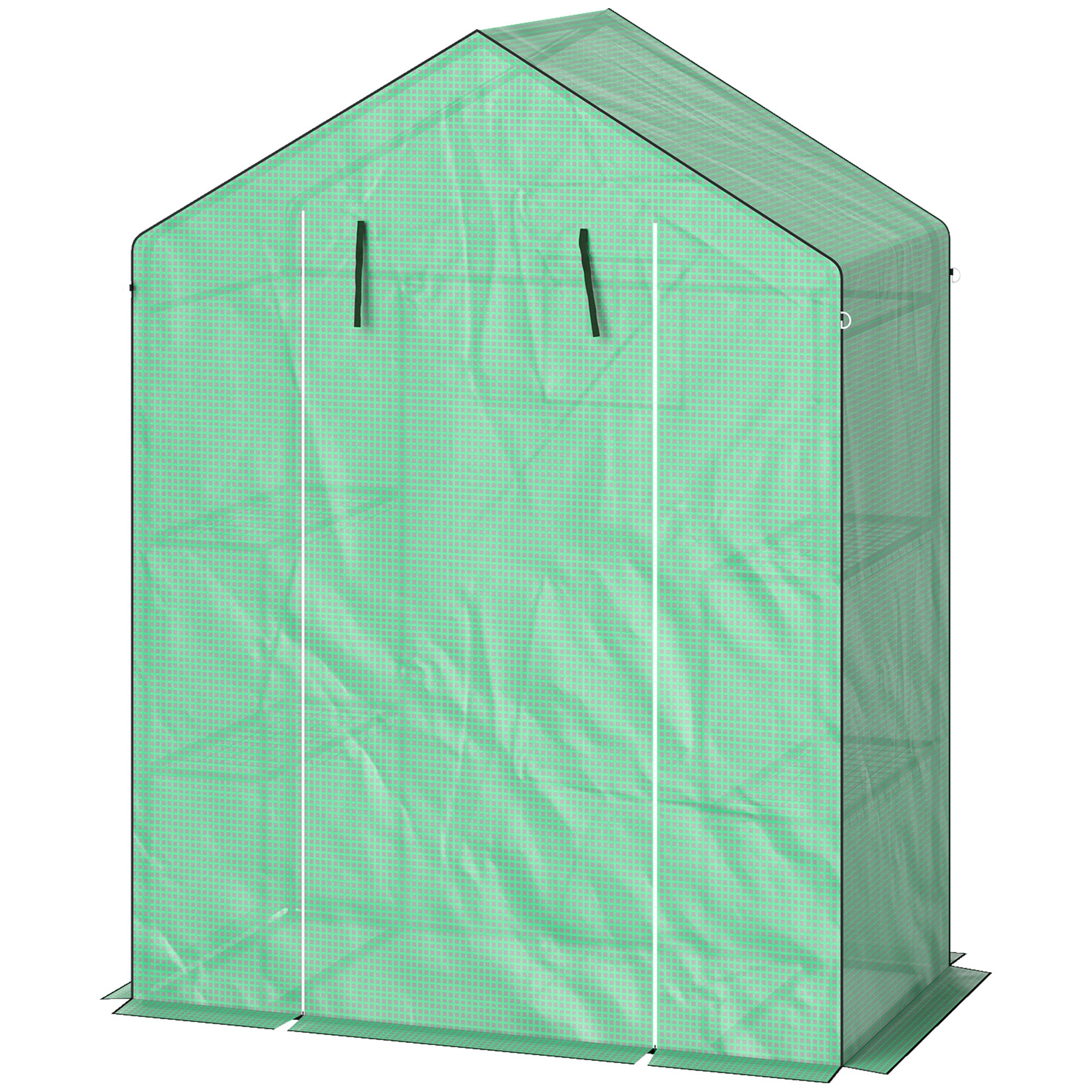 Drivhus Med Hylder, Minidrivhus, Uv Bestandigt, Netvindue, Lynlåsdør, 143l X 74b X 190h Cm, Grøn Black Friday Aosom Tilbud